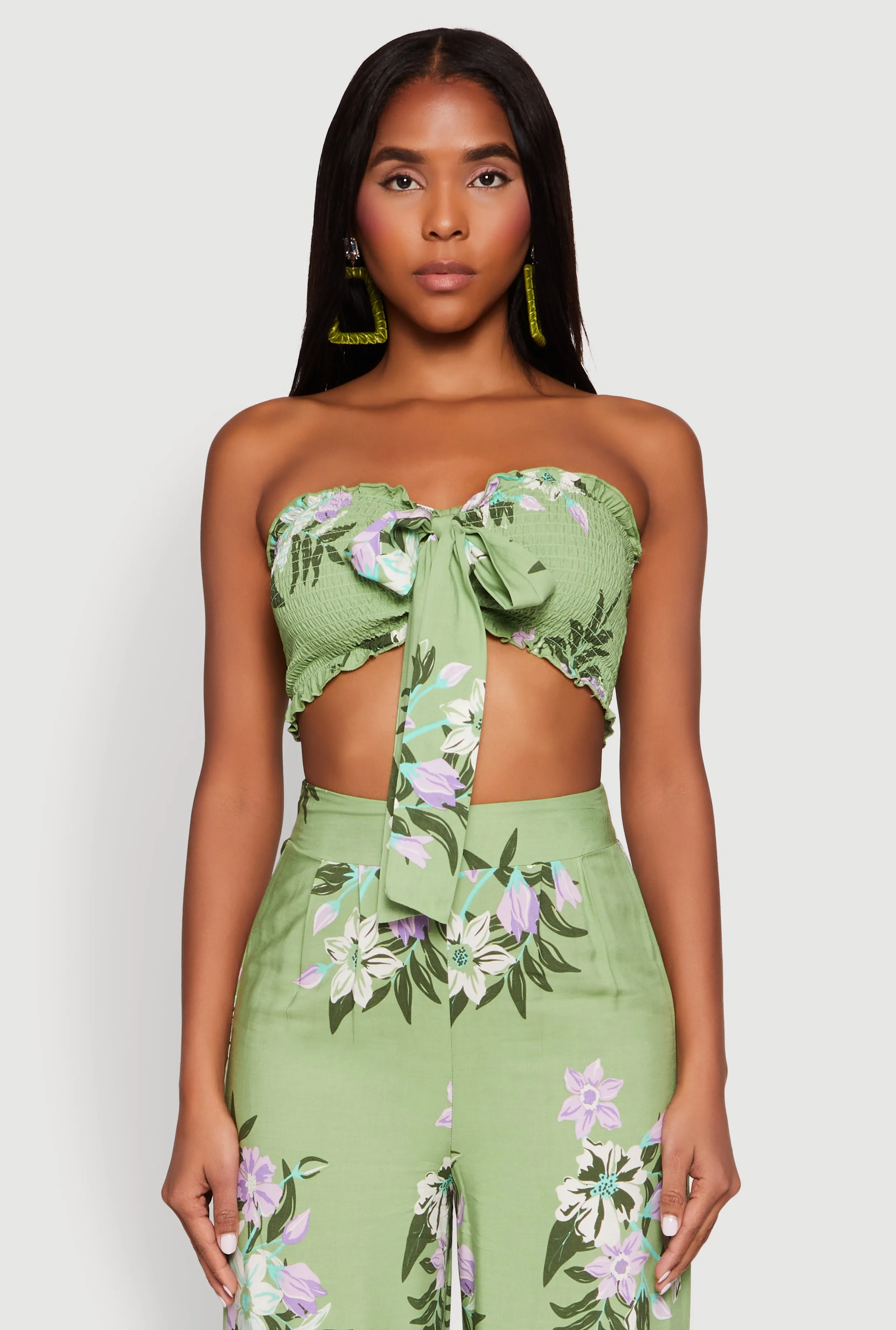 Floral Smocked Tie Front Tube Top sold by Rainbow