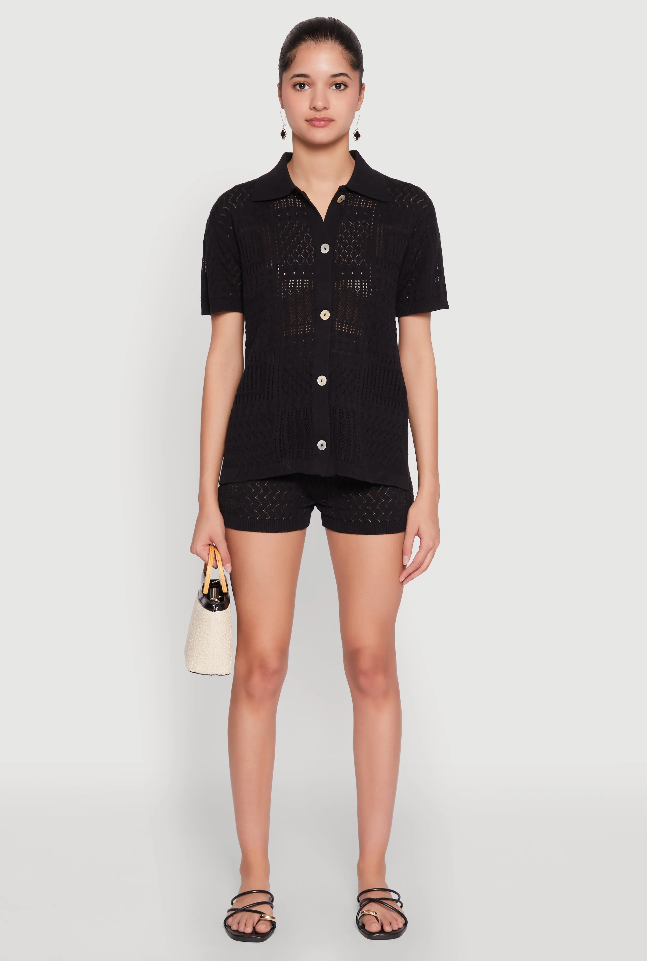 Pointelle Crochet Button Front Shirt sold by Rainbow product image thumbnail 2