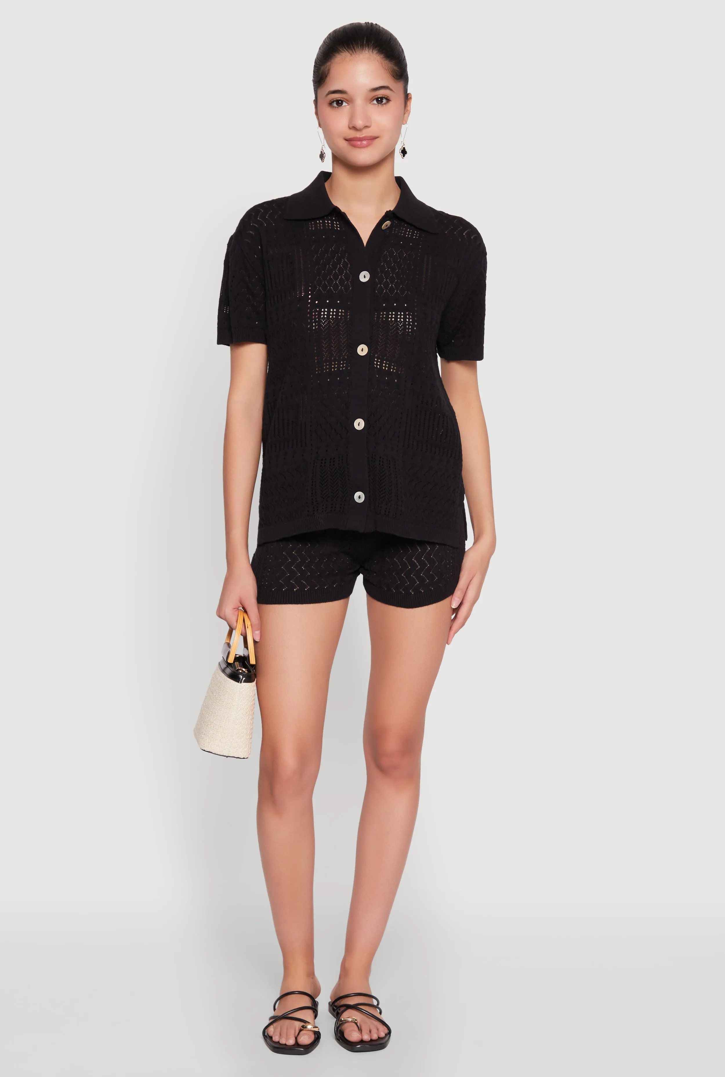 Pointelle Crochet Button Front Shirt sold by Rainbow product image thumbnail 3