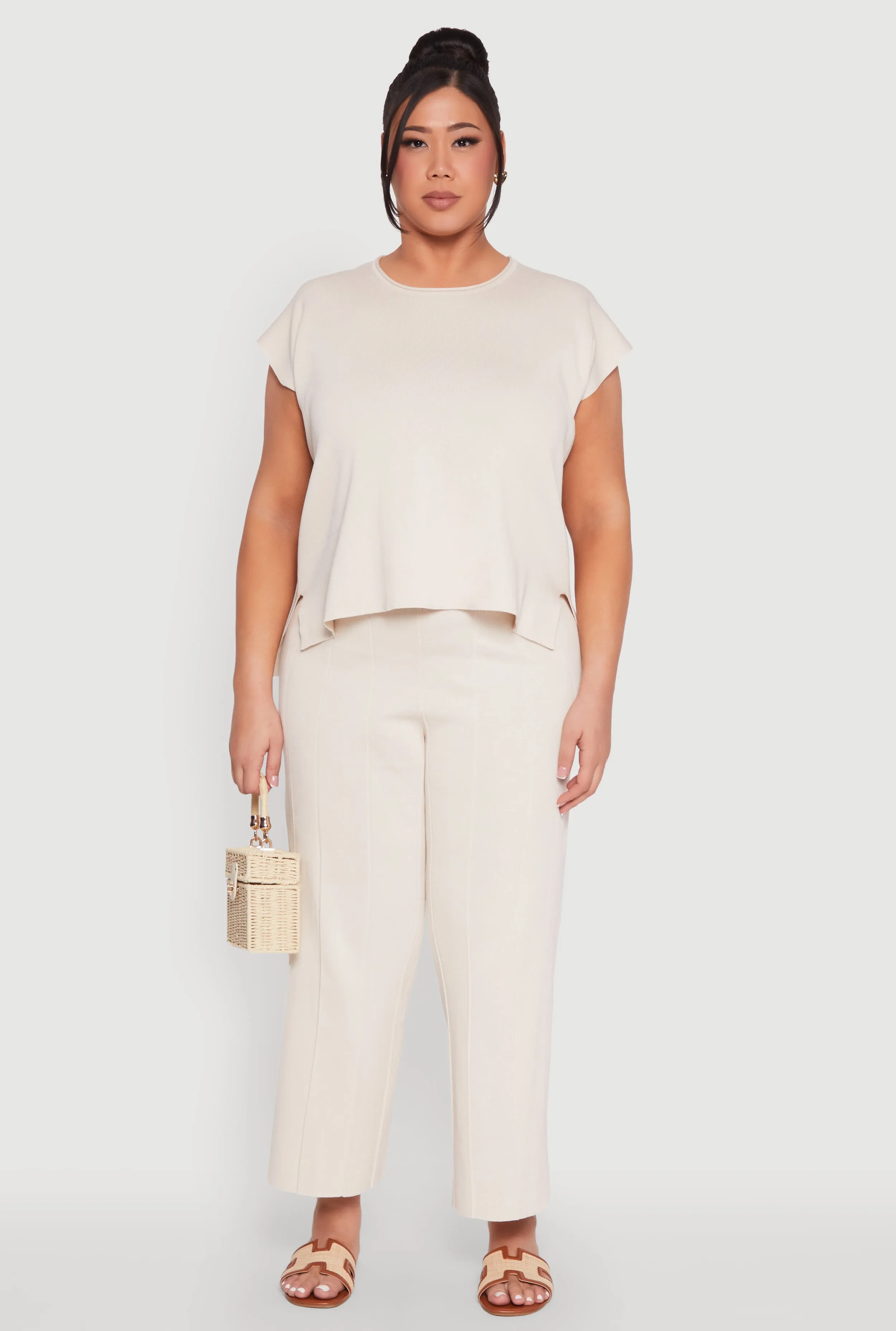 Plus Size Daisy Knitted Pintuck Wide Leg Pants sold by Rainbow