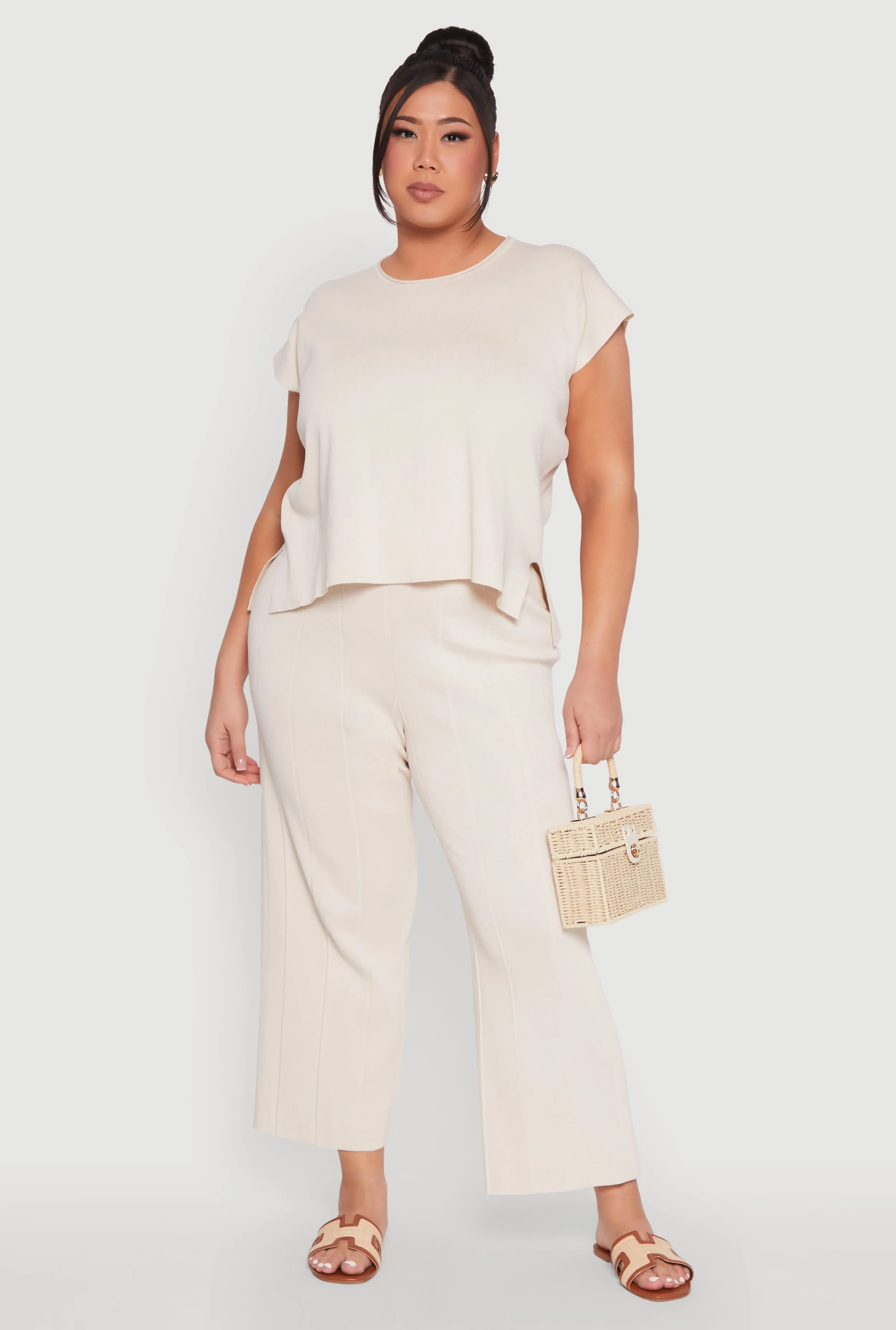 Plus Size Daisy Knitted Pintuck Wide Leg Pants sold by Rainbow product image thumbnail 2