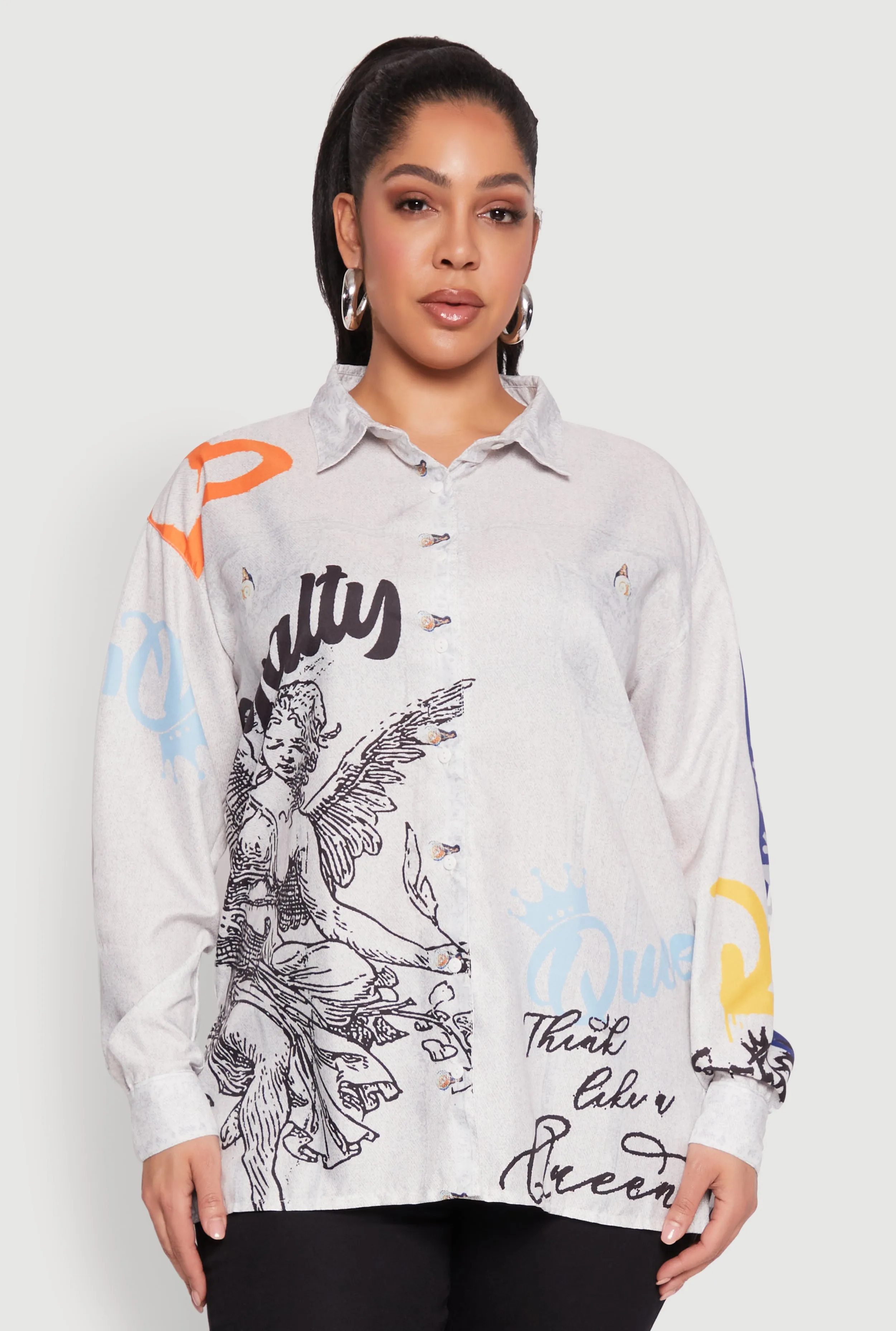Plus Size Graffiti Denim Graphic Shirt sold by Rainbow product image thumbnail 2