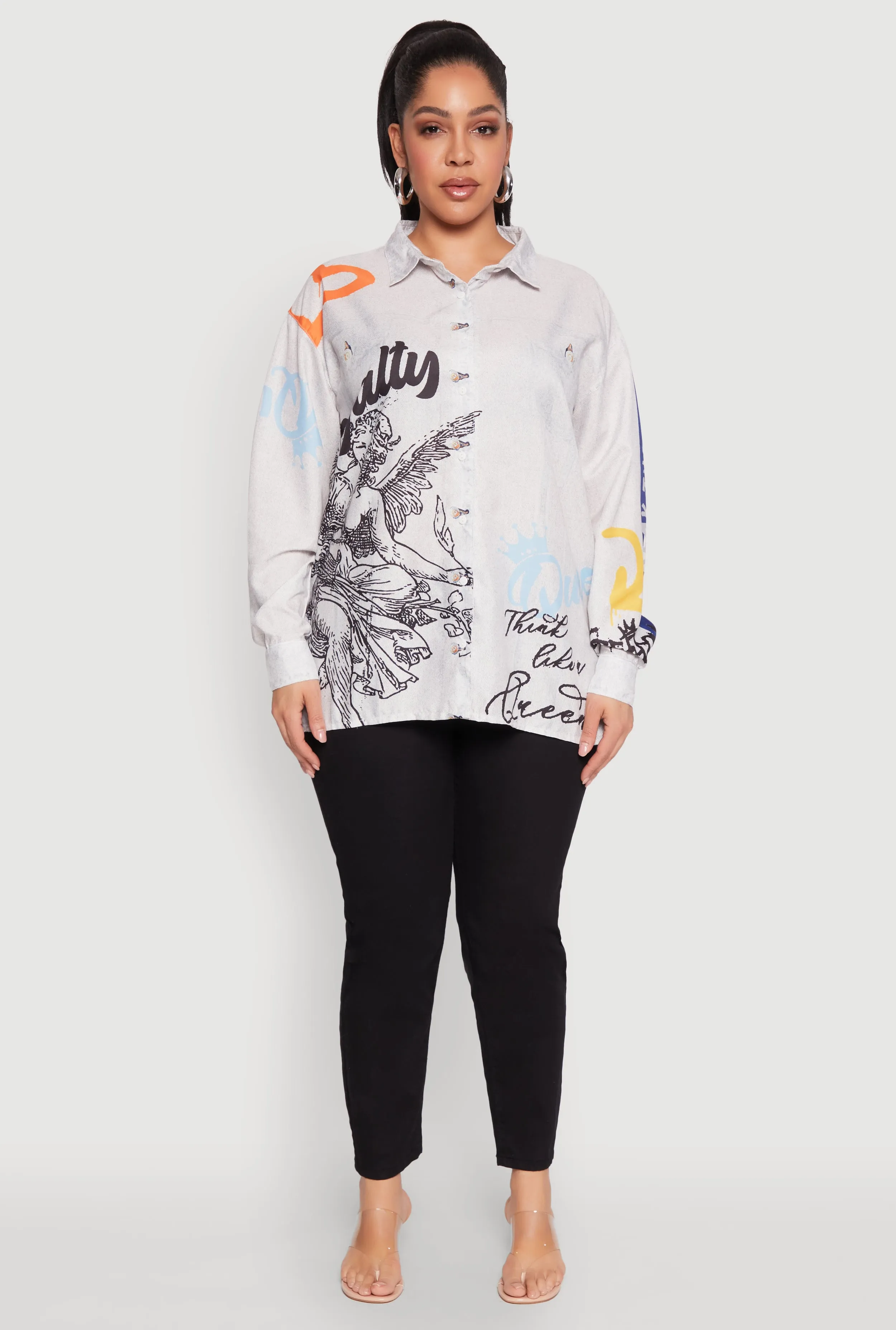 Plus Size Graffiti Denim Graphic Shirt sold by Rainbow product image thumbnail 3