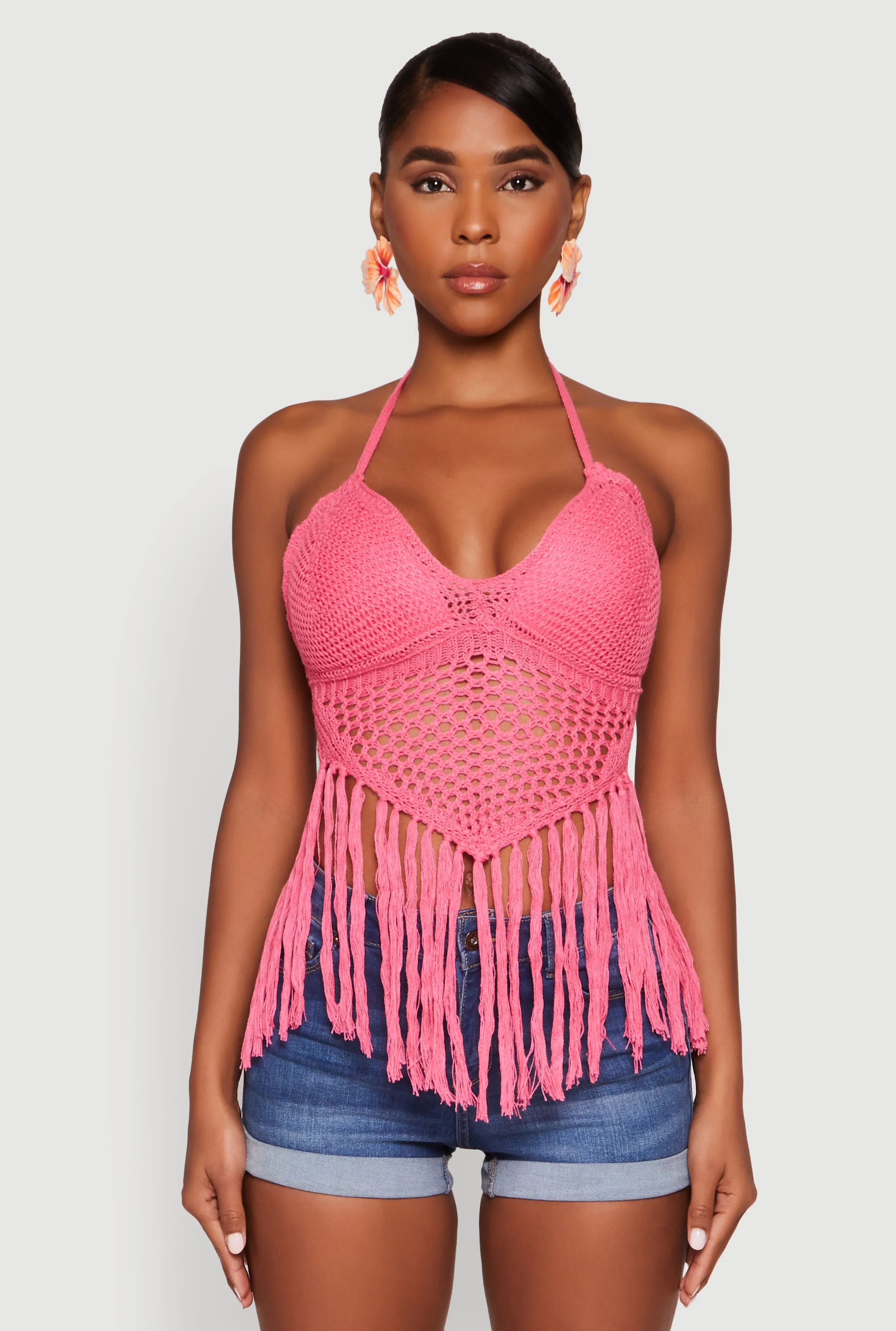 Tie Back Crochet Fringe Halter Top sold by Rainbow product image thumbnail 2