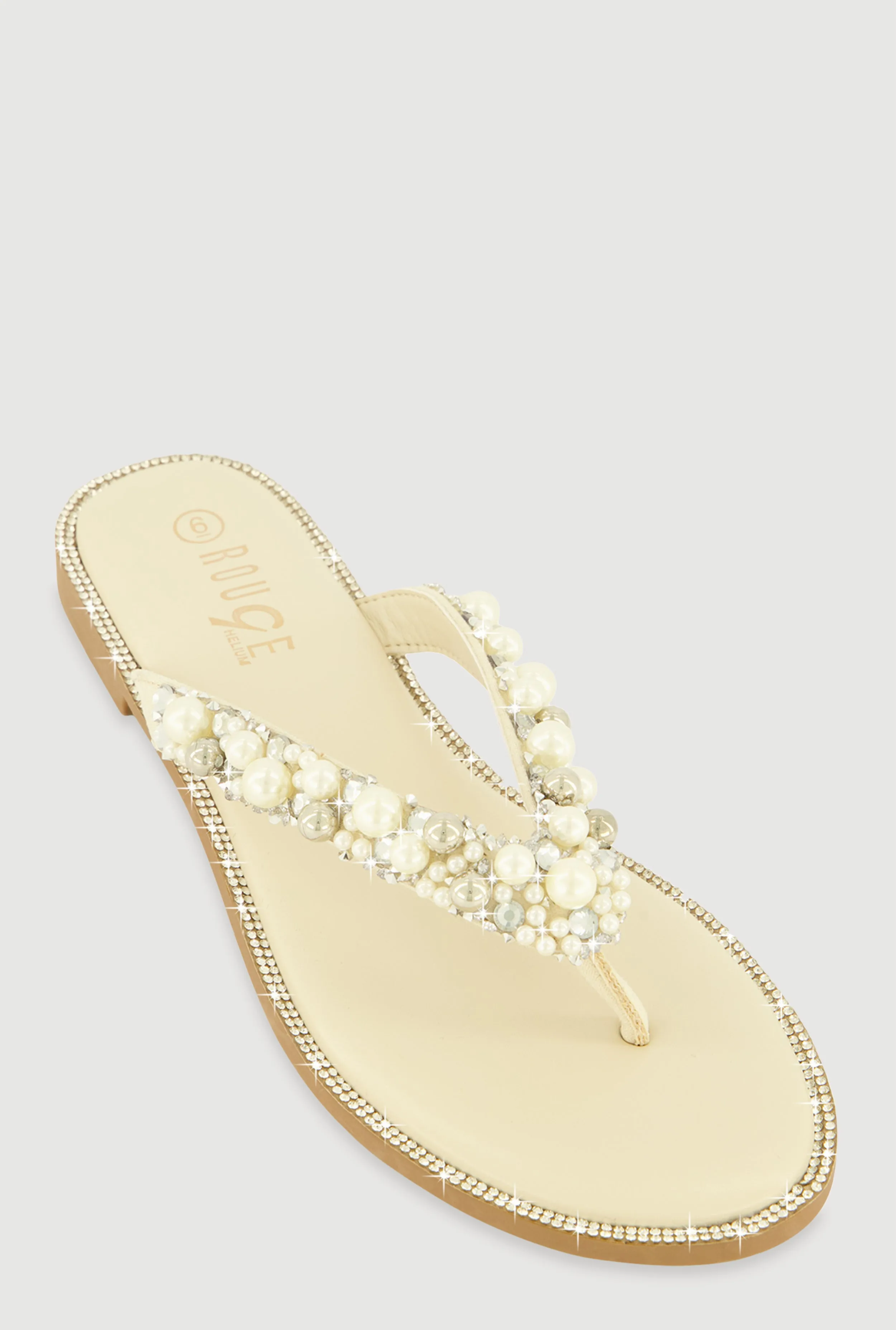 Faux Pearl Rhinestone Thong Slide Sandals sold by Rainbow