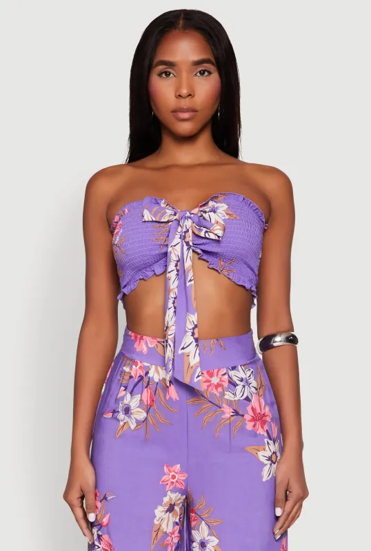Floral Smocked Tie Front Tube Top sold by Rainbow