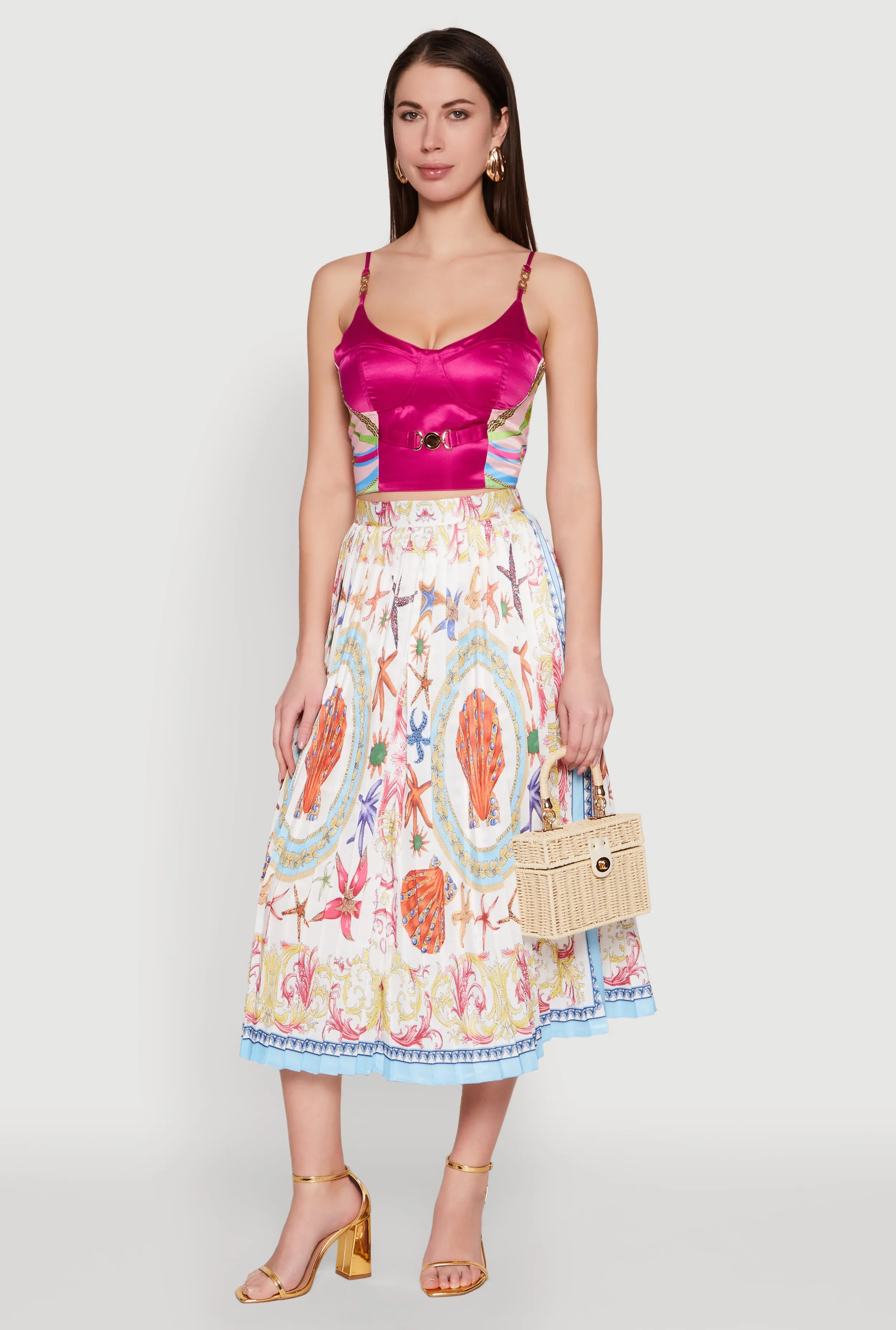 High Waisted Patterned Pleated Skirt sold by Rainbow