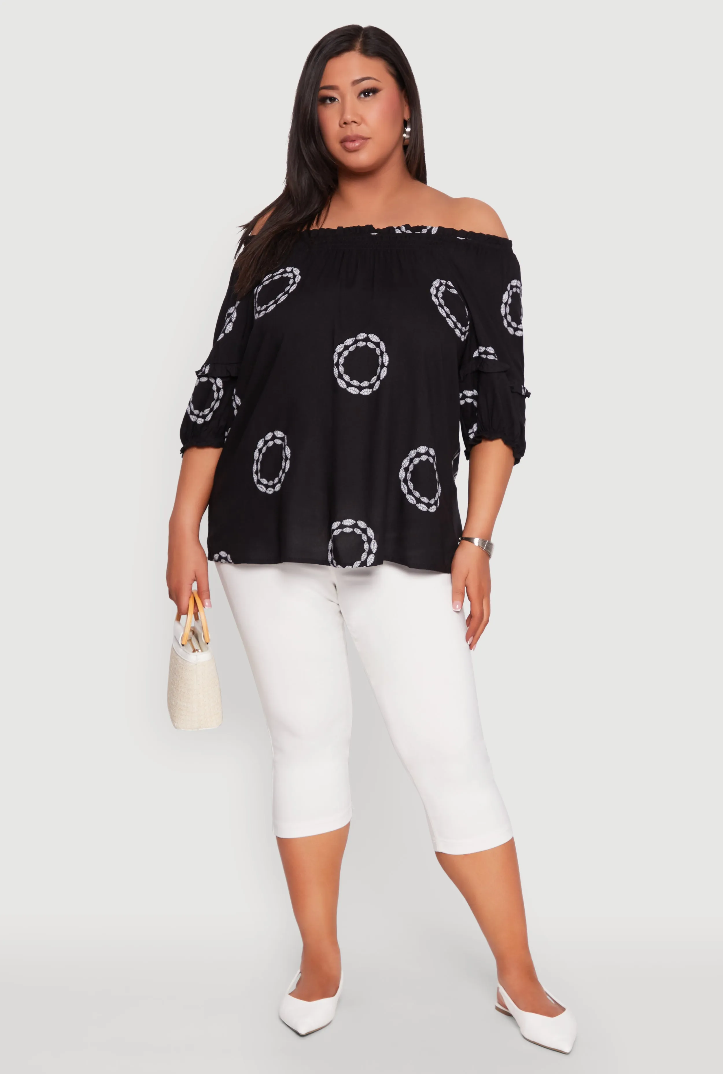 Plus Size Circle Print Off The Shoulder Top sold by Rainbow