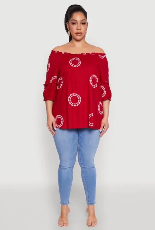 Plus Size Circle Print Off The Shoulder Top sold by Rainbow