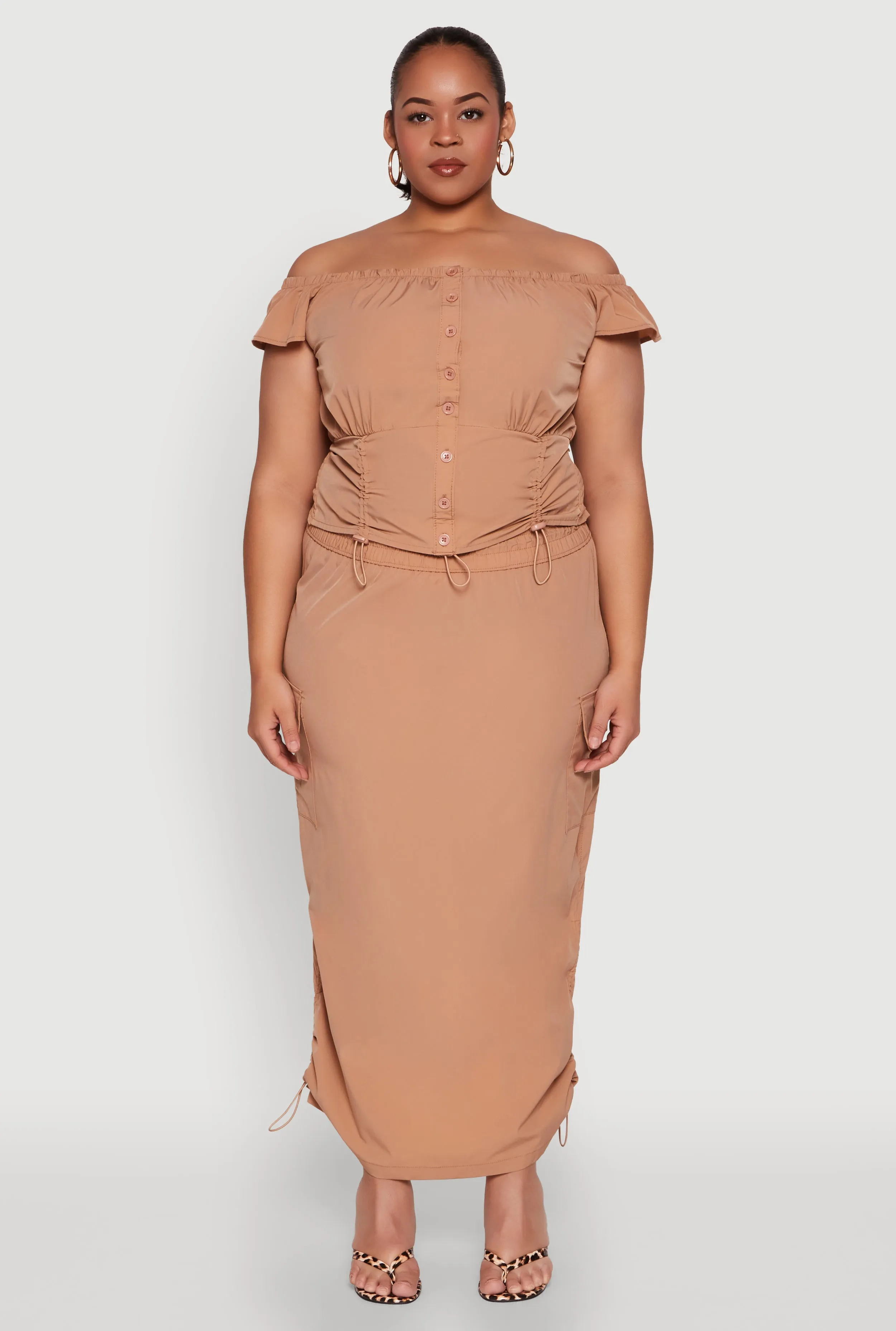 Plus Size Nylon Toggle Drawstring Maxi Skirt sold by Rainbow product image thumbnail 2