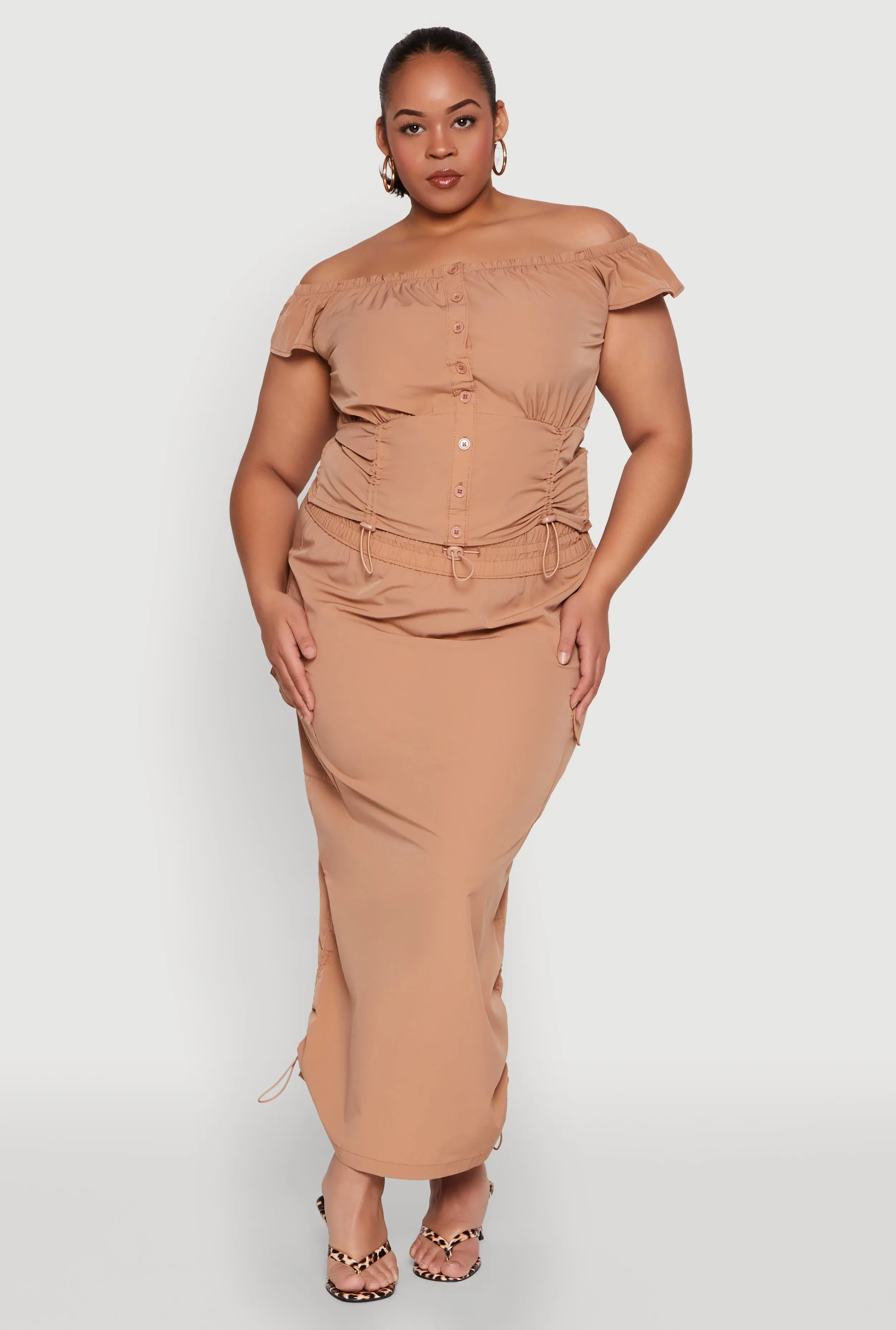 Plus Size Nylon Toggle Drawstring Maxi Skirt sold by Rainbow