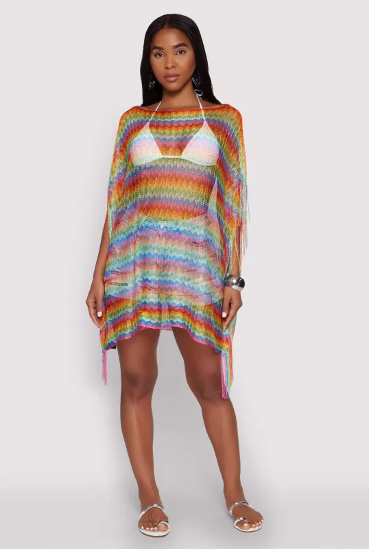 Chevron Striped Fringe Cover Up made by Rainbow