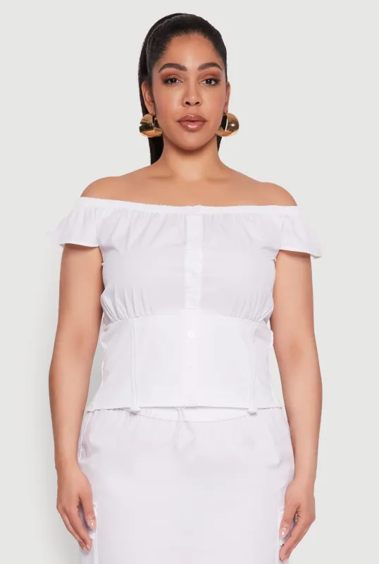 Plus Size Nylon Drawstring Off the Shoulder Top sold by Rainbow