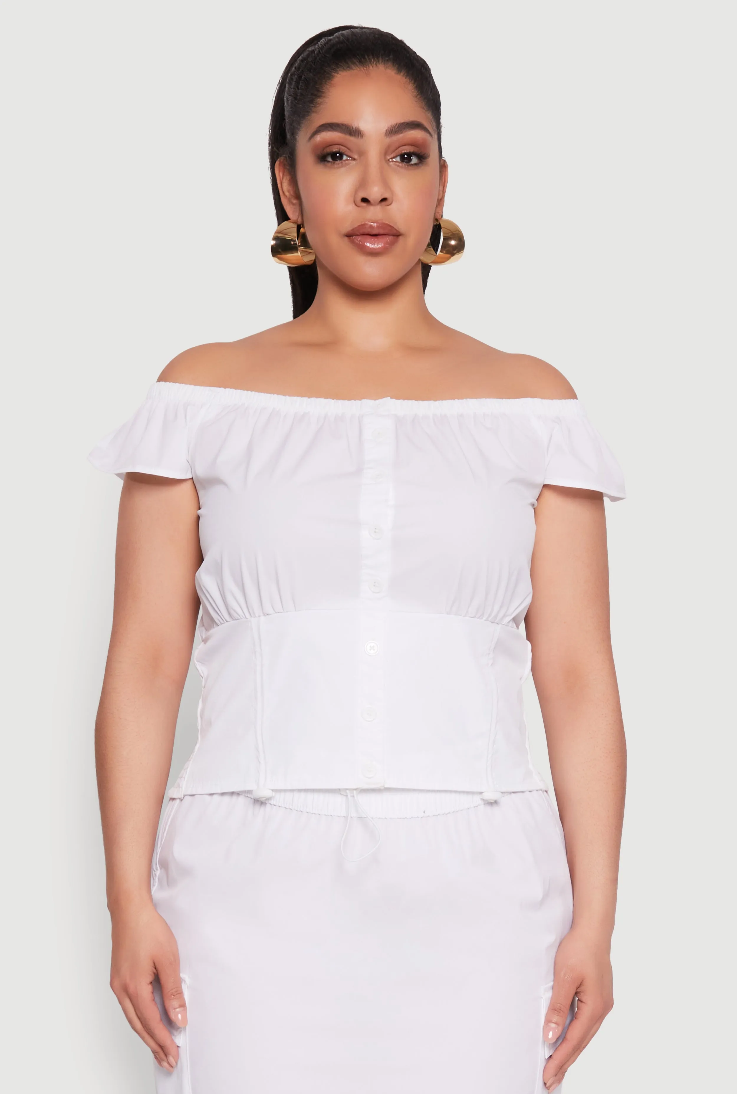 Plus Size Nylon Drawstring Off the Shoulder Top sold by Rainbow