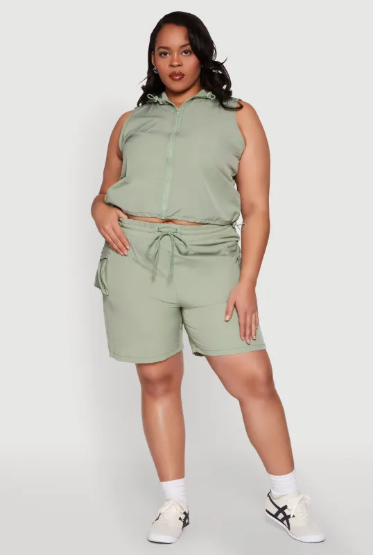 Plus Size Drawstring High Waisted Cargo Shorts sold by Rainbow