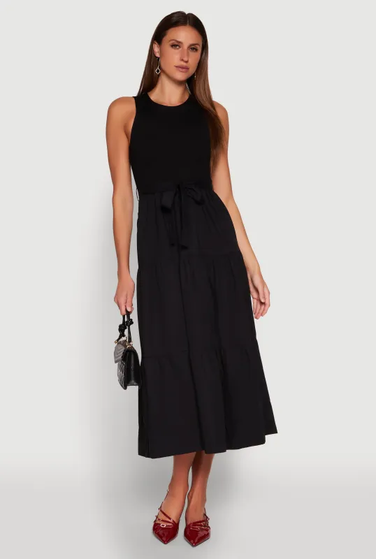 Tie Waist Belted Tiered Maxi Dress sold by Rainbow
