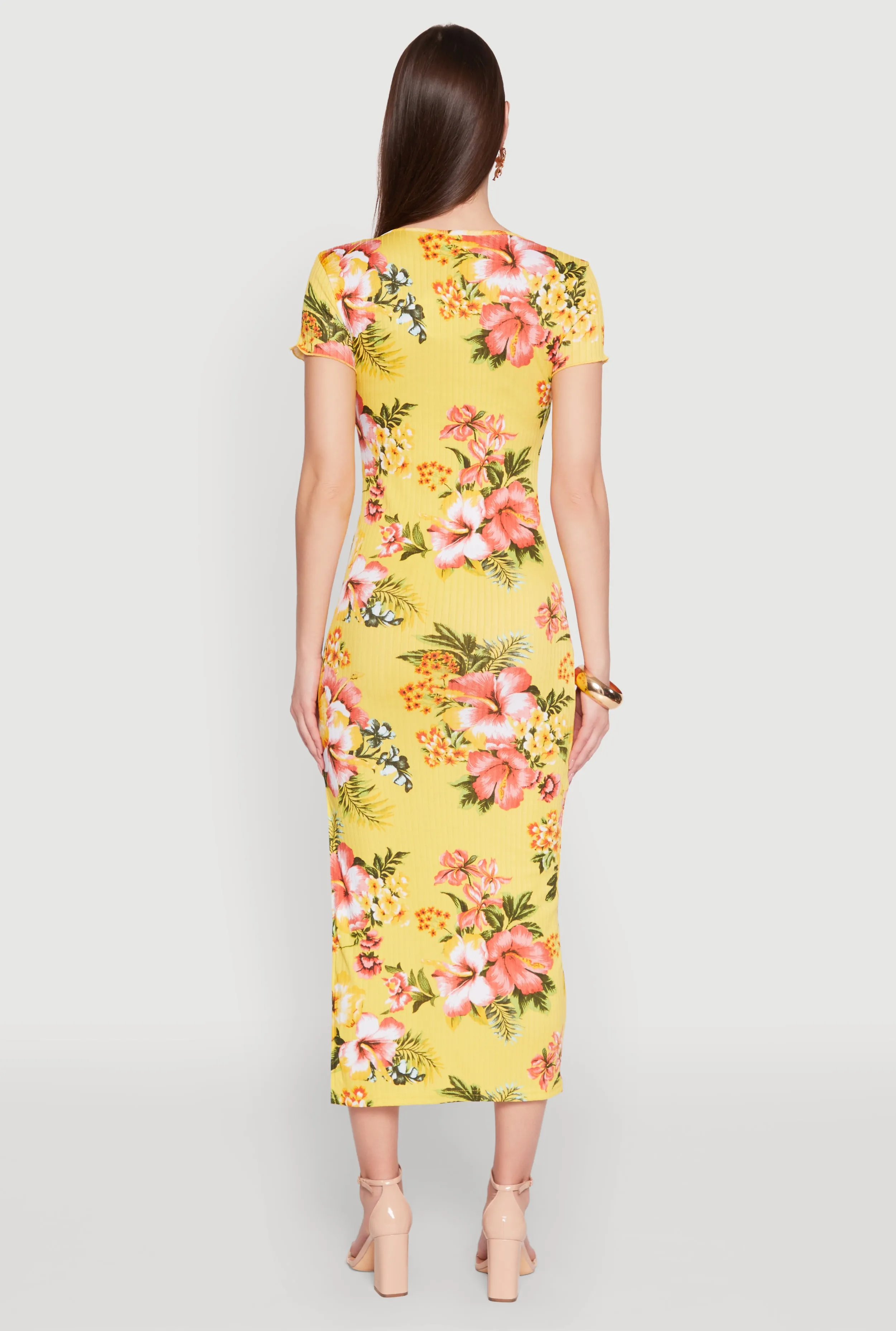 Short Sleeve Rib Knit Floral Midi Dress sold by Rainbow product image thumbnail 5
