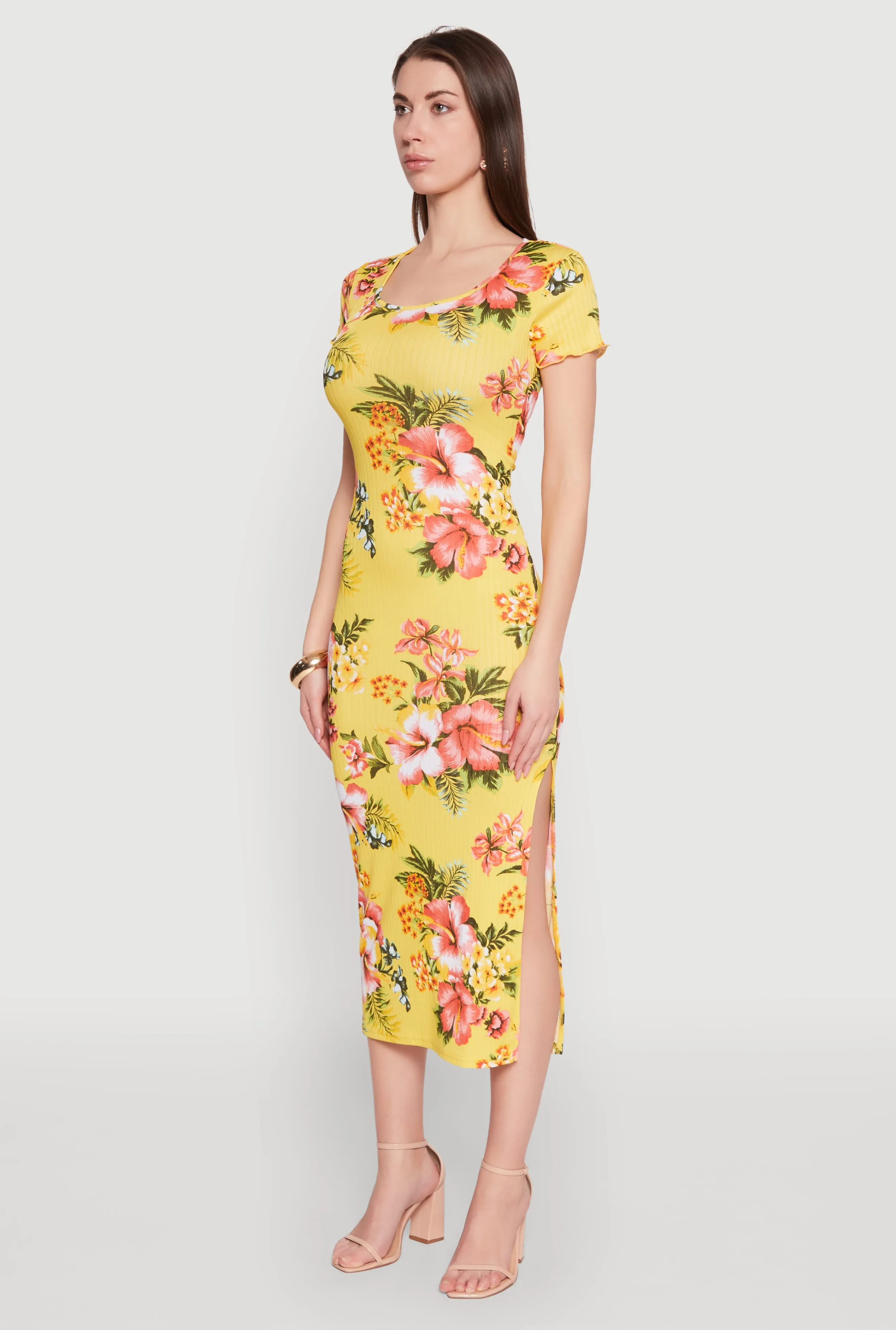 Short Sleeve Rib Knit Floral Midi Dress sold by Rainbow product image thumbnail 3