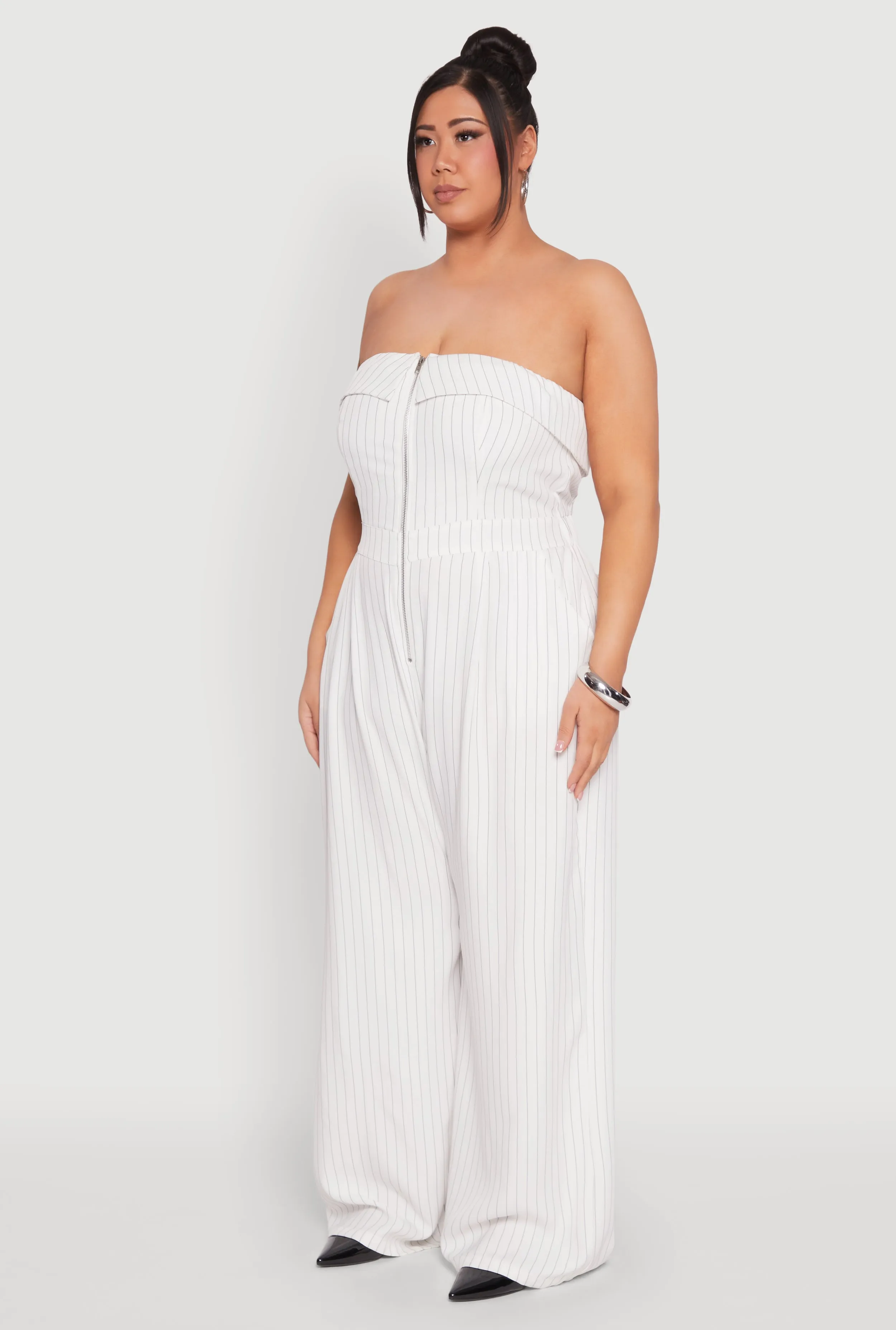 Plus Size Pinstripe Zip Front Jumpsuit sold by Rainbow product image thumbnail 3