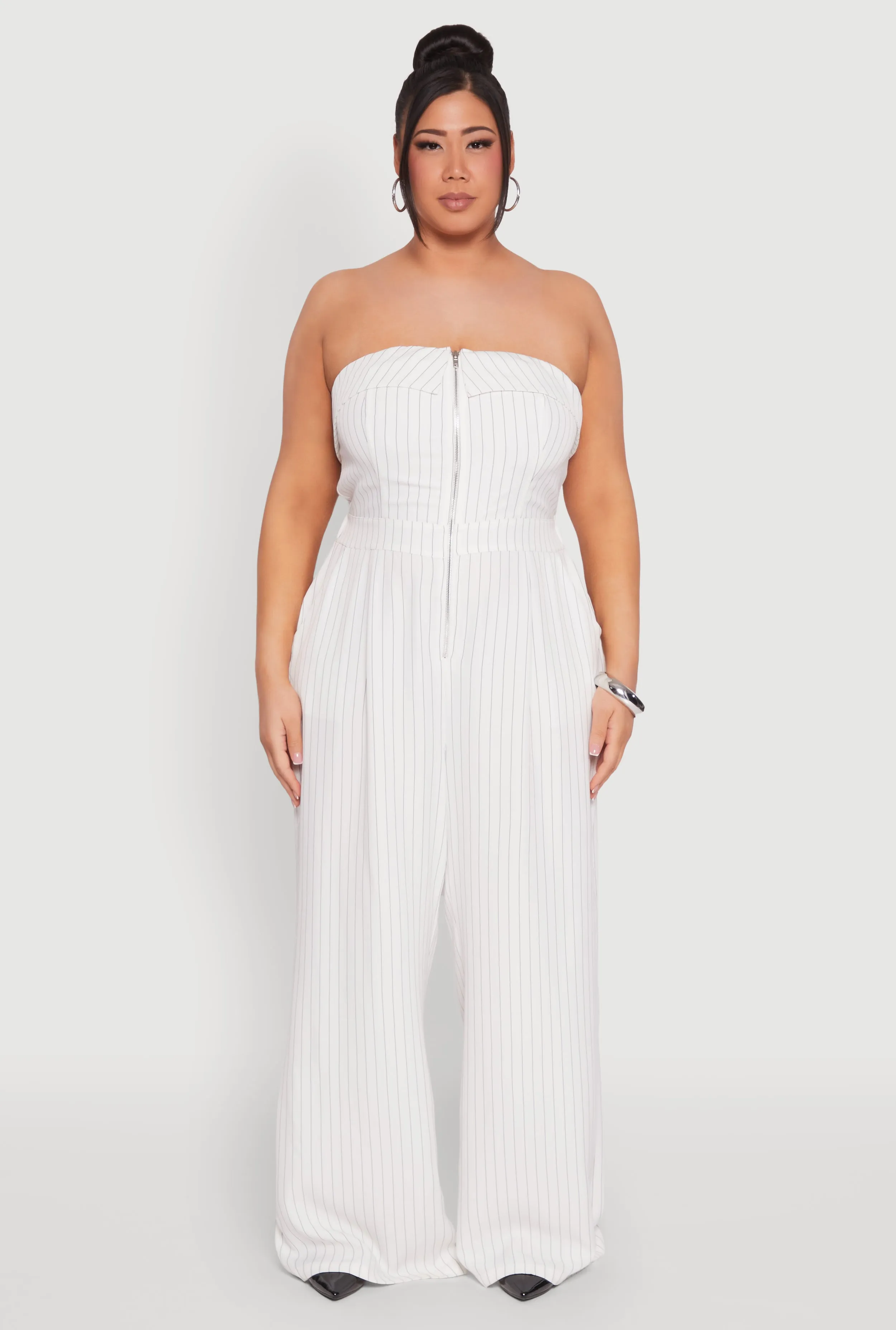 Plus Size Pinstripe Zip Front Jumpsuit sold by Rainbow product image thumbnail 2