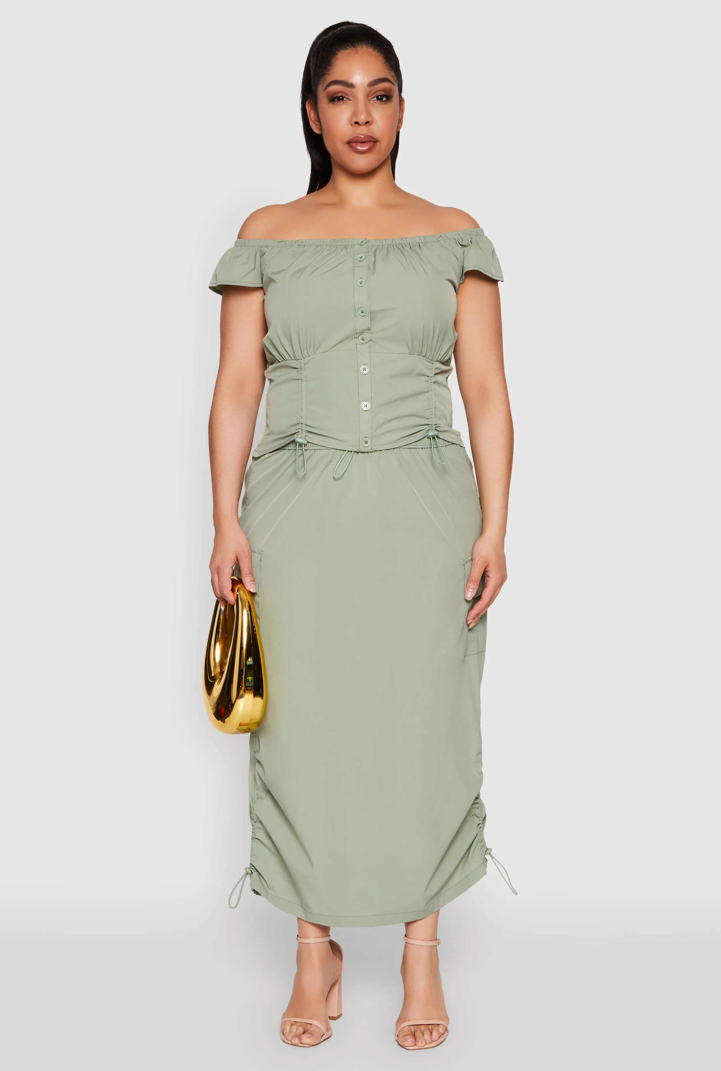 Plus Size Nylon Toggle Drawstring Off the Shoulder Top sold by Rainbow product image thumbnail 3