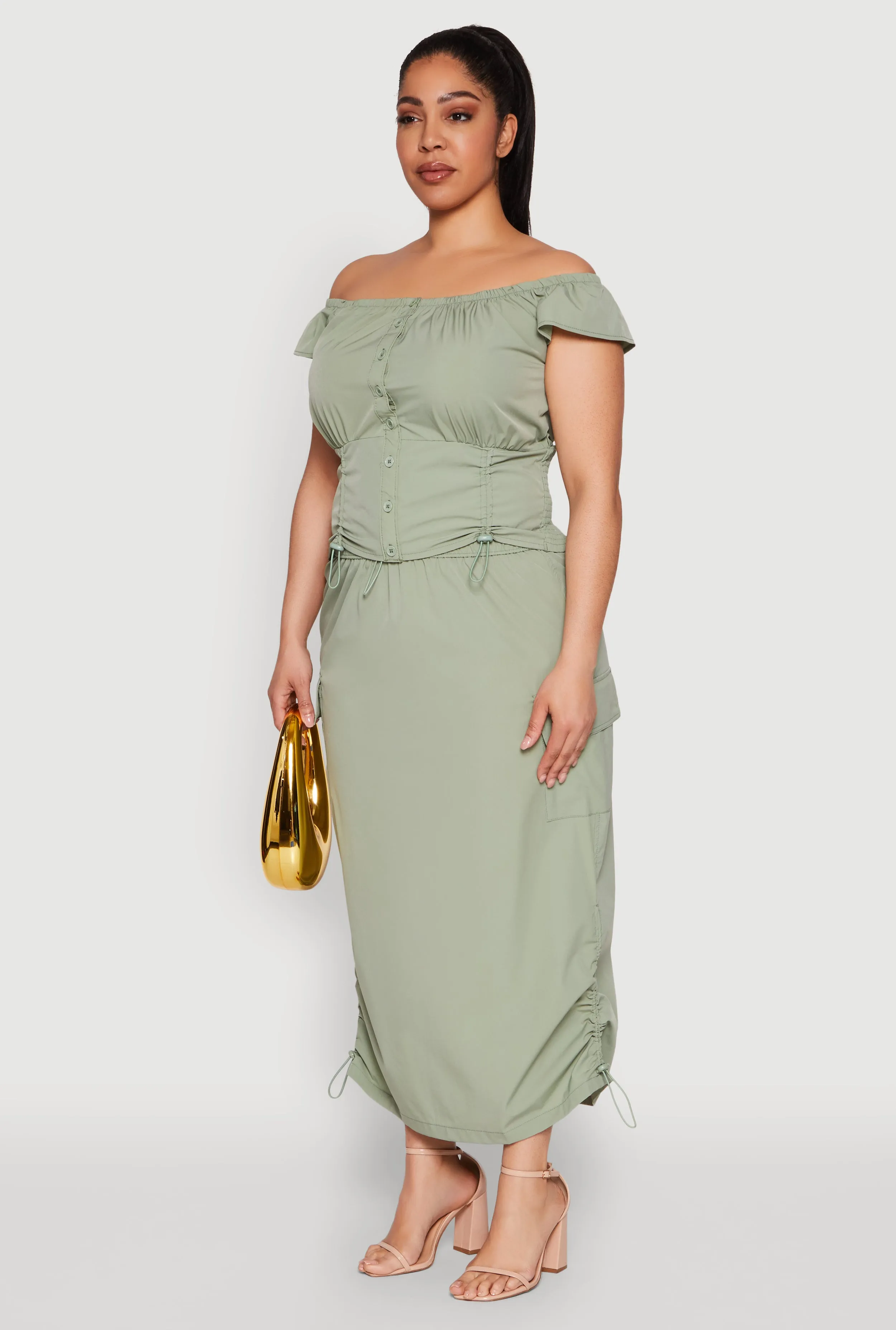 Plus Size Nylon Toggle Drawstring Off the Shoulder Top sold by Rainbow product image thumbnail 5