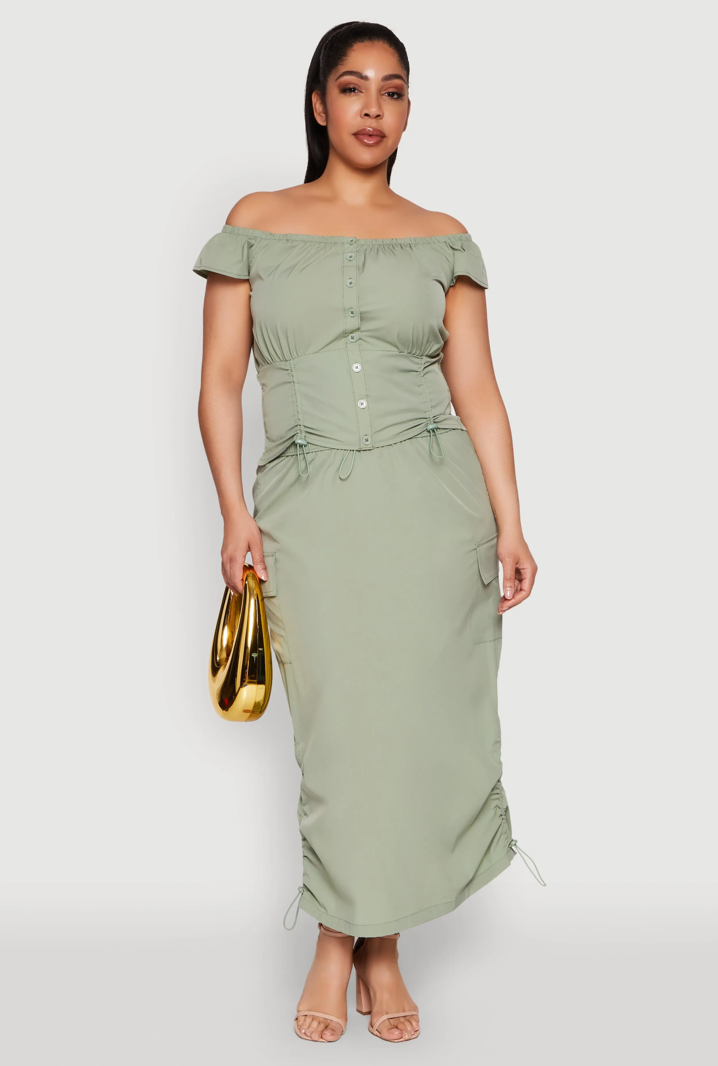 Plus Size Nylon Toggle Drawstring Off the Shoulder Top sold by Rainbow product image thumbnail 2