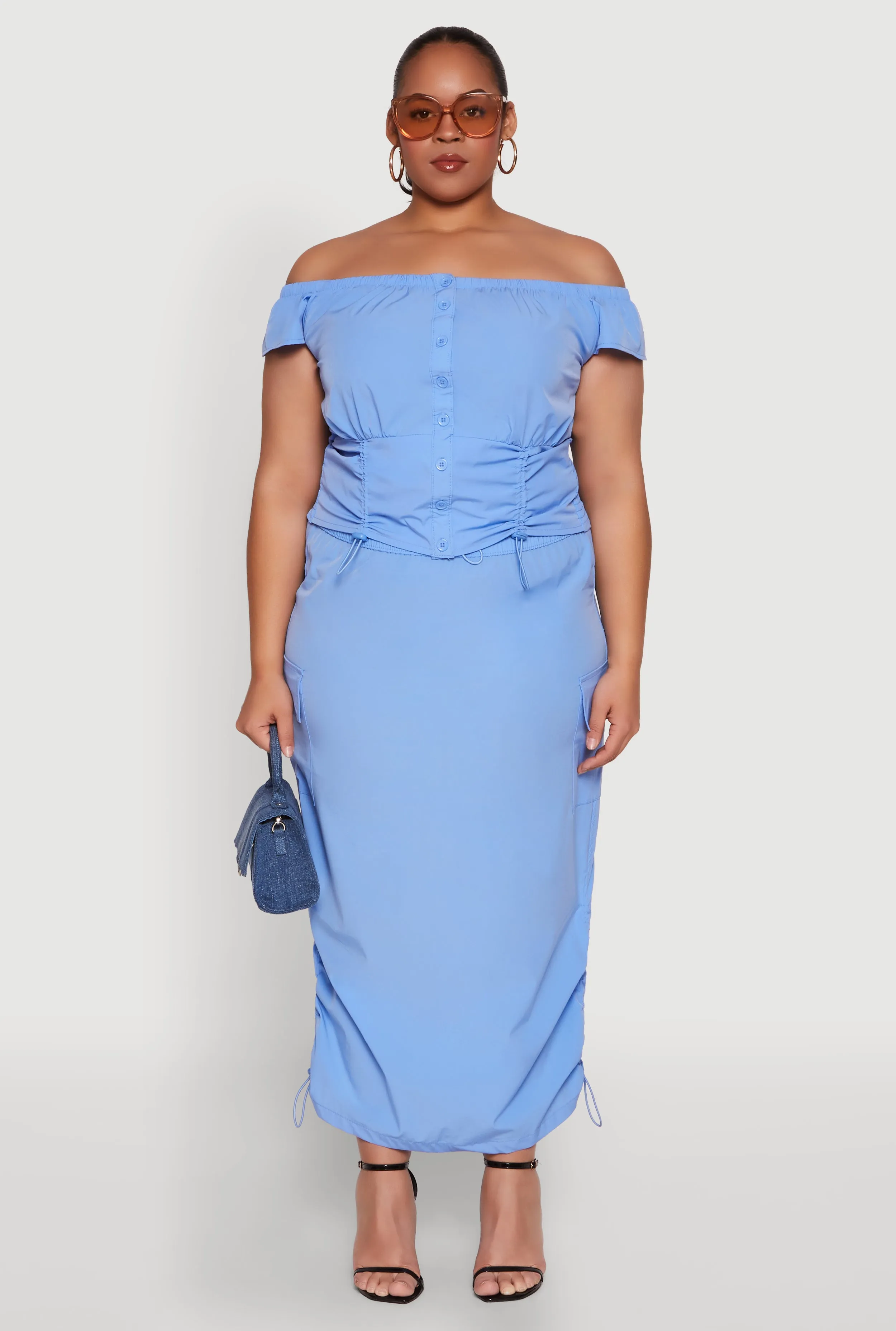Plus Size Nylon Drawstring Cargo Maxi Skirt sold by Rainbow product image thumbnail 2