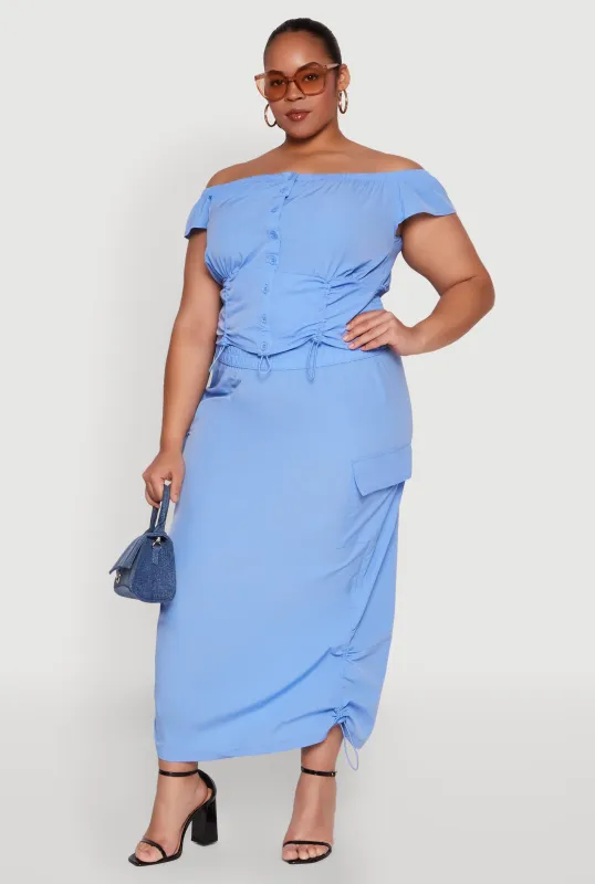 Plus Size Nylon Drawstring Cargo Maxi Skirt sold by Rainbow