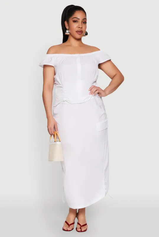 Plus Size Nylon Toggle Drawstring Maxi Skirt sold by Rainbow