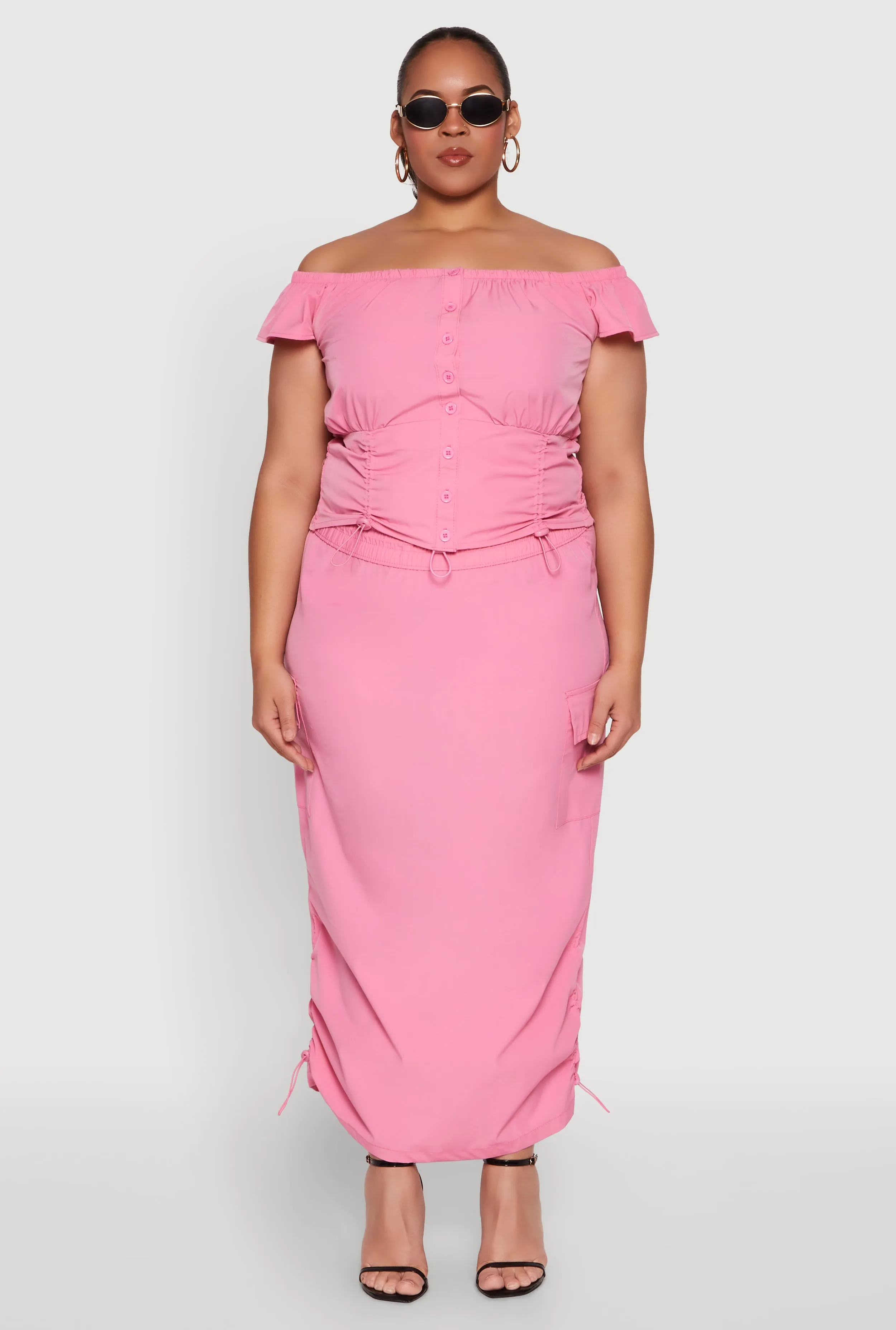 Plus Size Nylon Drawstring Off the Shoulder Top sold by Rainbow product image thumbnail 3