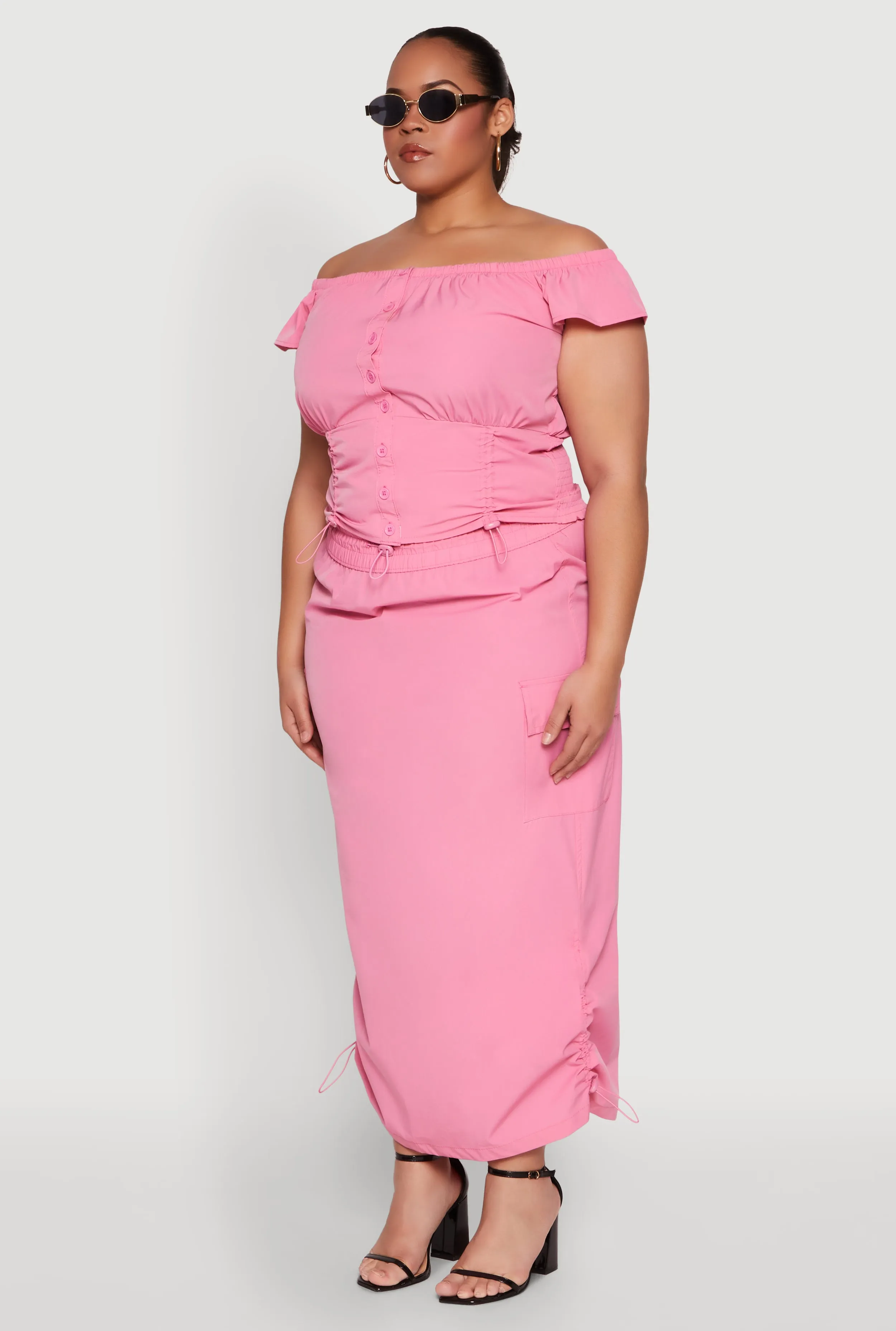 Plus Size Nylon Drawstring Off the Shoulder Top sold by Rainbow product image thumbnail 5