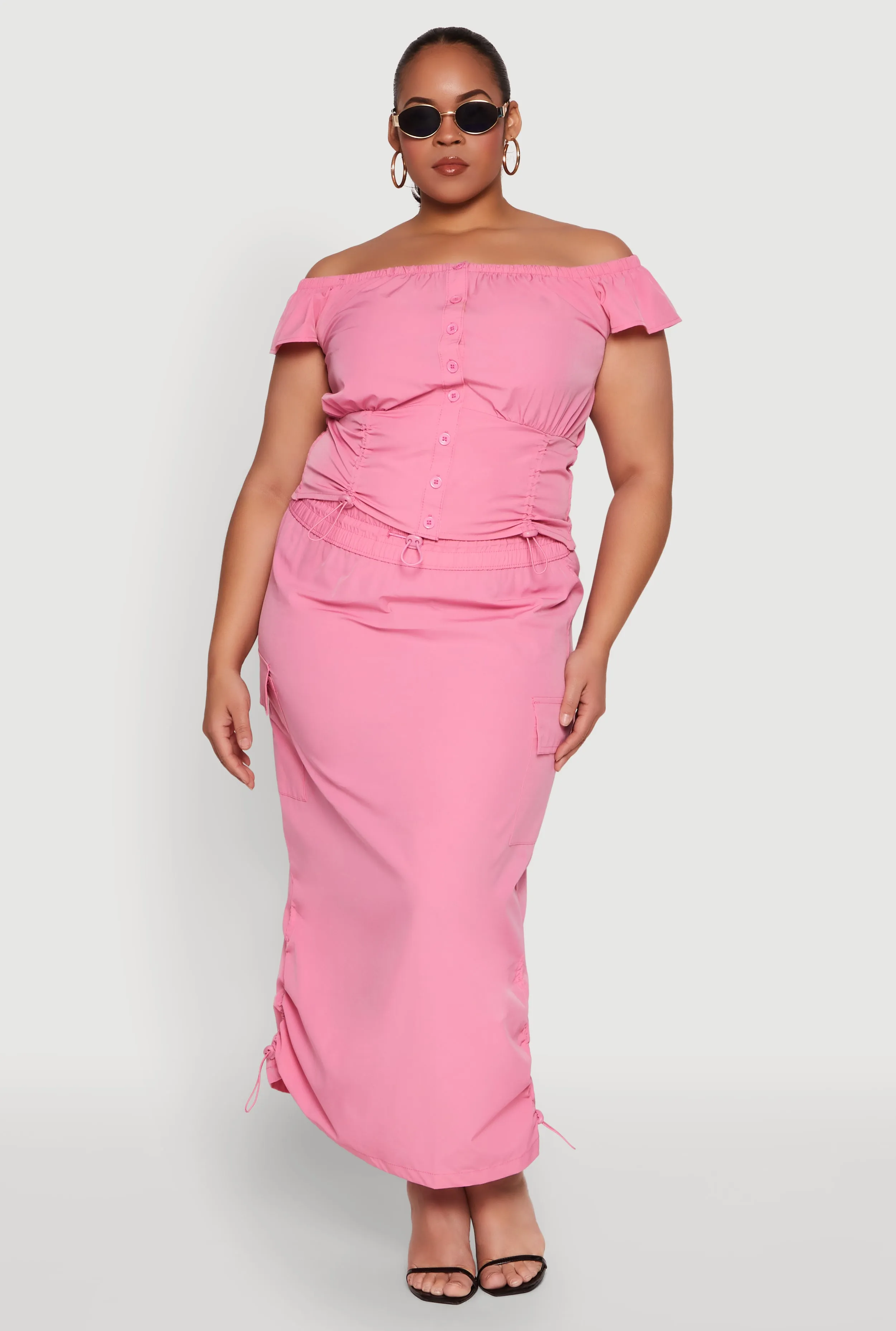 Plus Size Nylon Drawstring Off the Shoulder Top sold by Rainbow product image thumbnail 2