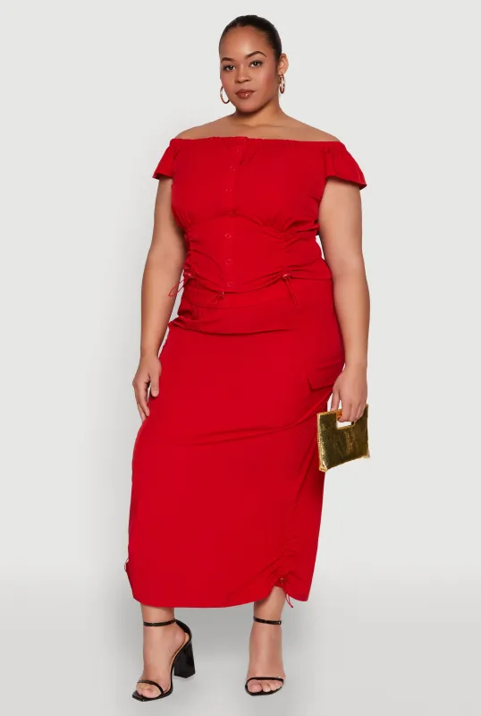 Plus Size Nylon Toggle Drawstring Maxi Skirt sold by Rainbow