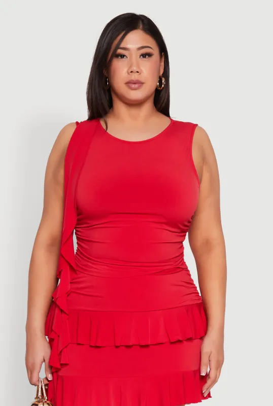 Plus Size Ruffle Trim Ruched Blouse sold by Rainbow