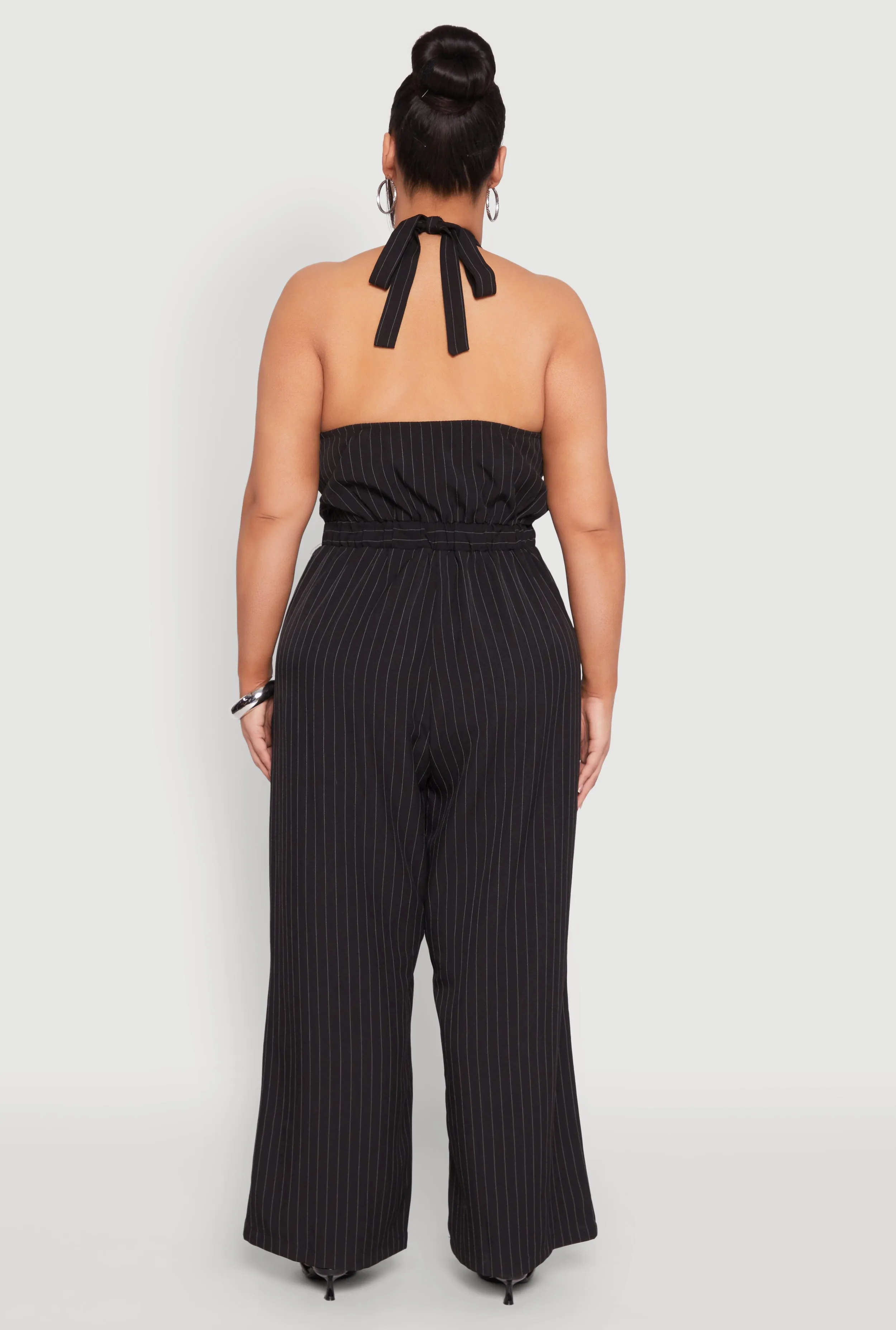 Plus Size Pinstripe Halter Wide Leg Jumpsuit sold by Rainbow product image thumbnail 5