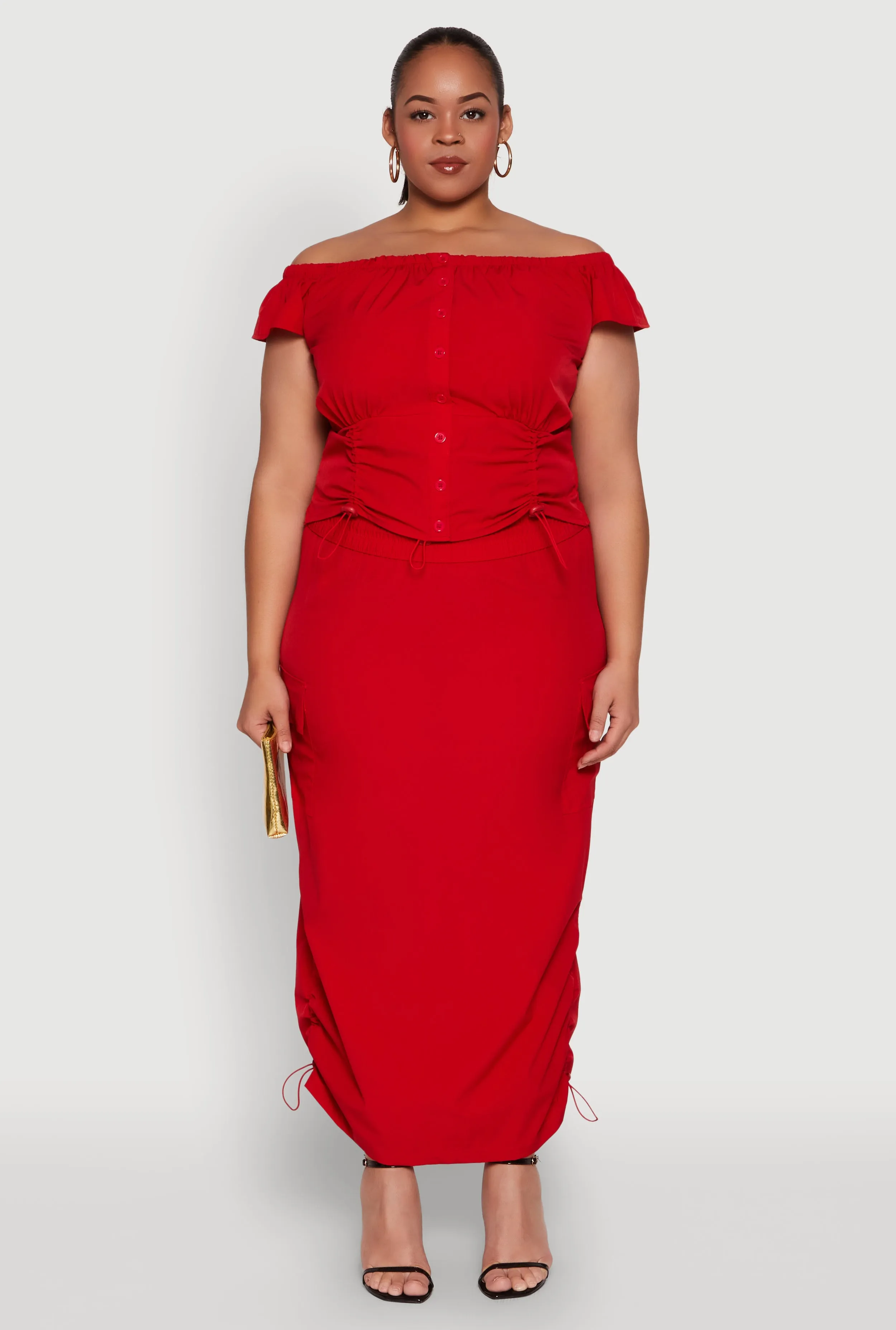 Plus Size Nylon Toggle Drawstring Off the Shoulder Top sold by Rainbow product image thumbnail 3