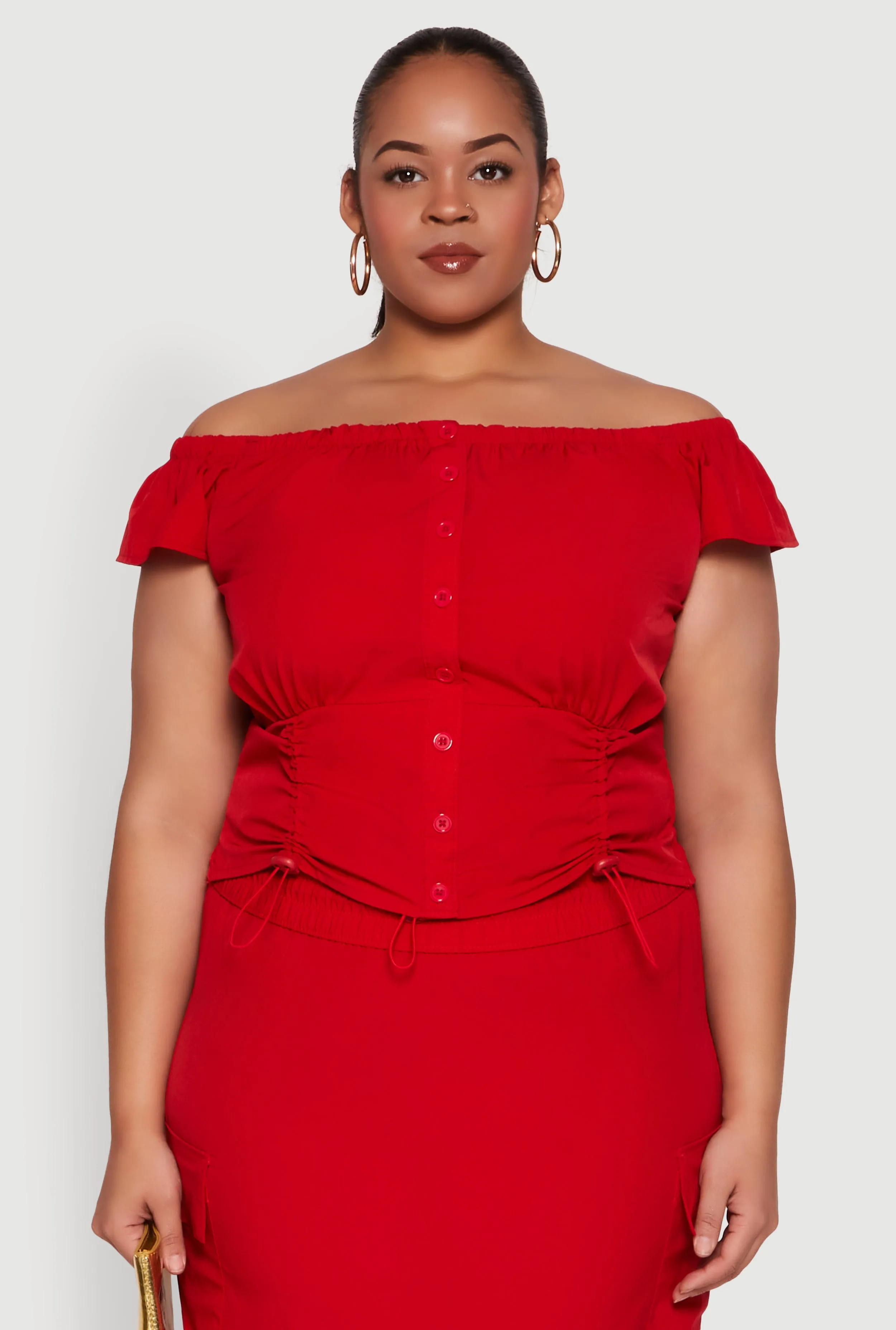 Plus Size Nylon Toggle Drawstring Off the Shoulder Top sold by Rainbow