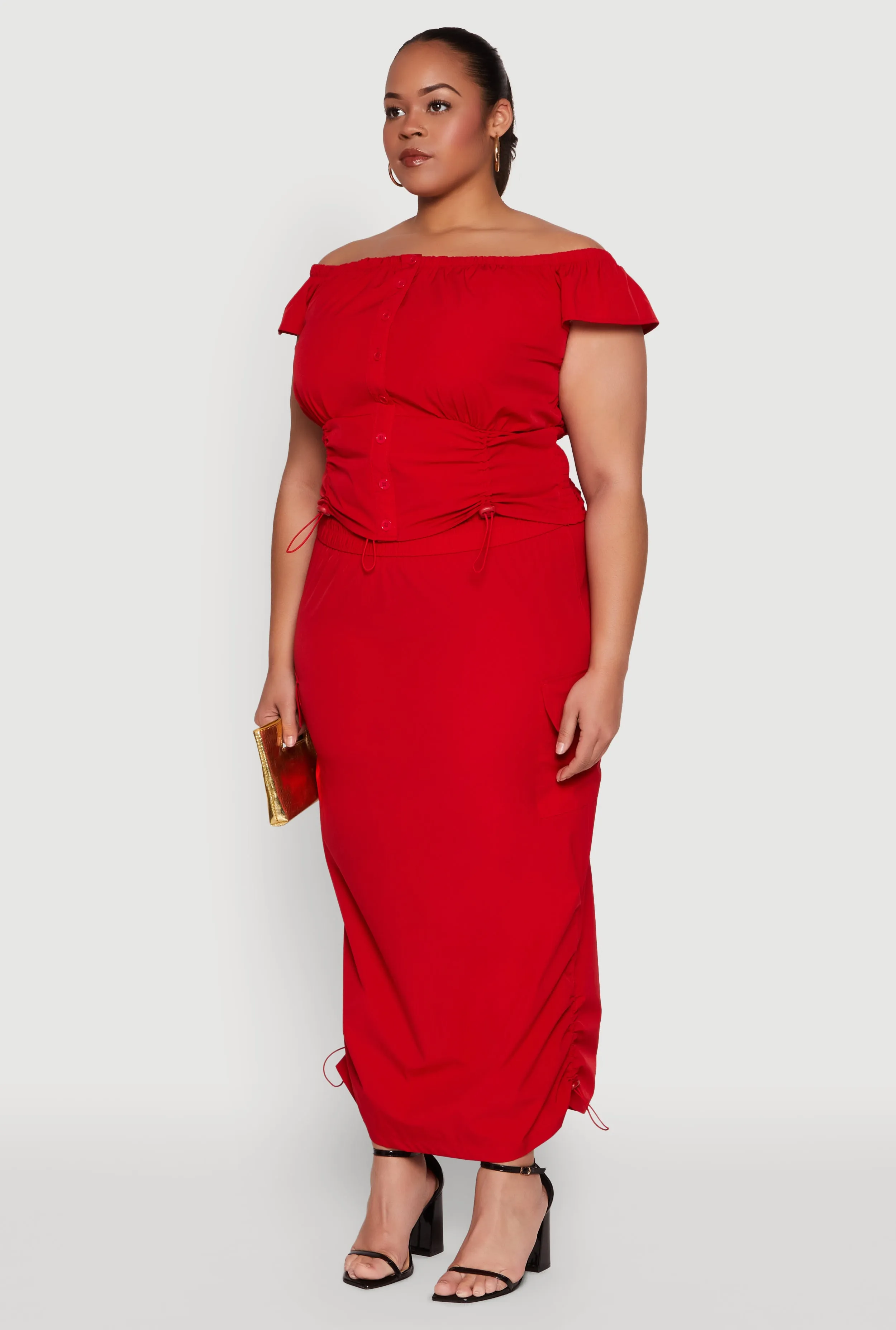 Plus Size Nylon Toggle Drawstring Off the Shoulder Top sold by Rainbow product image thumbnail 5