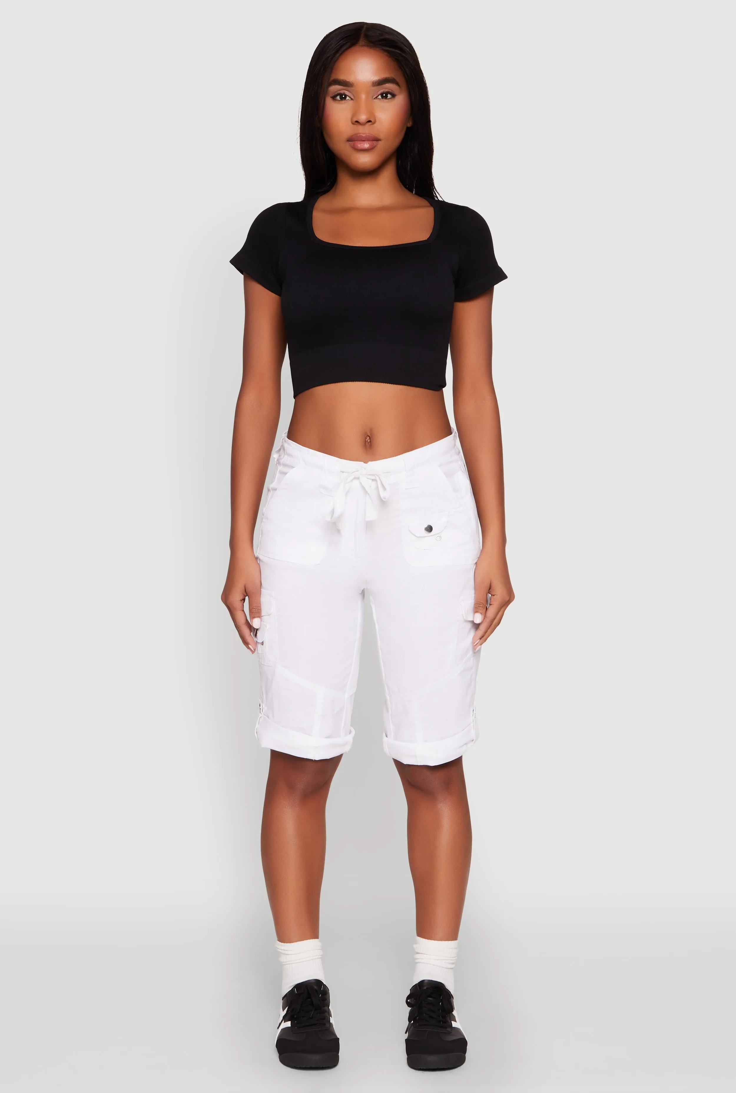 Faux Drawstring Waist Cargo Bermuda Shorts sold by Rainbow product image thumbnail 2