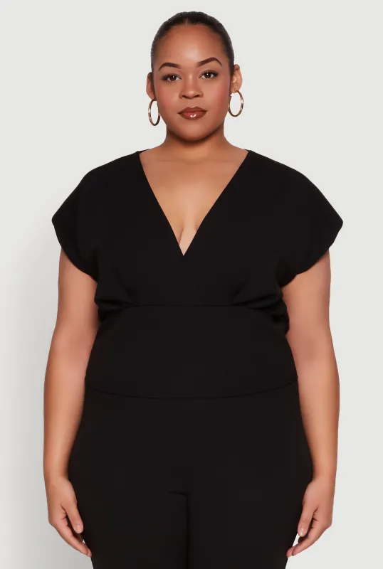 Plus Size Faux Wrap Top sold by Rainbow