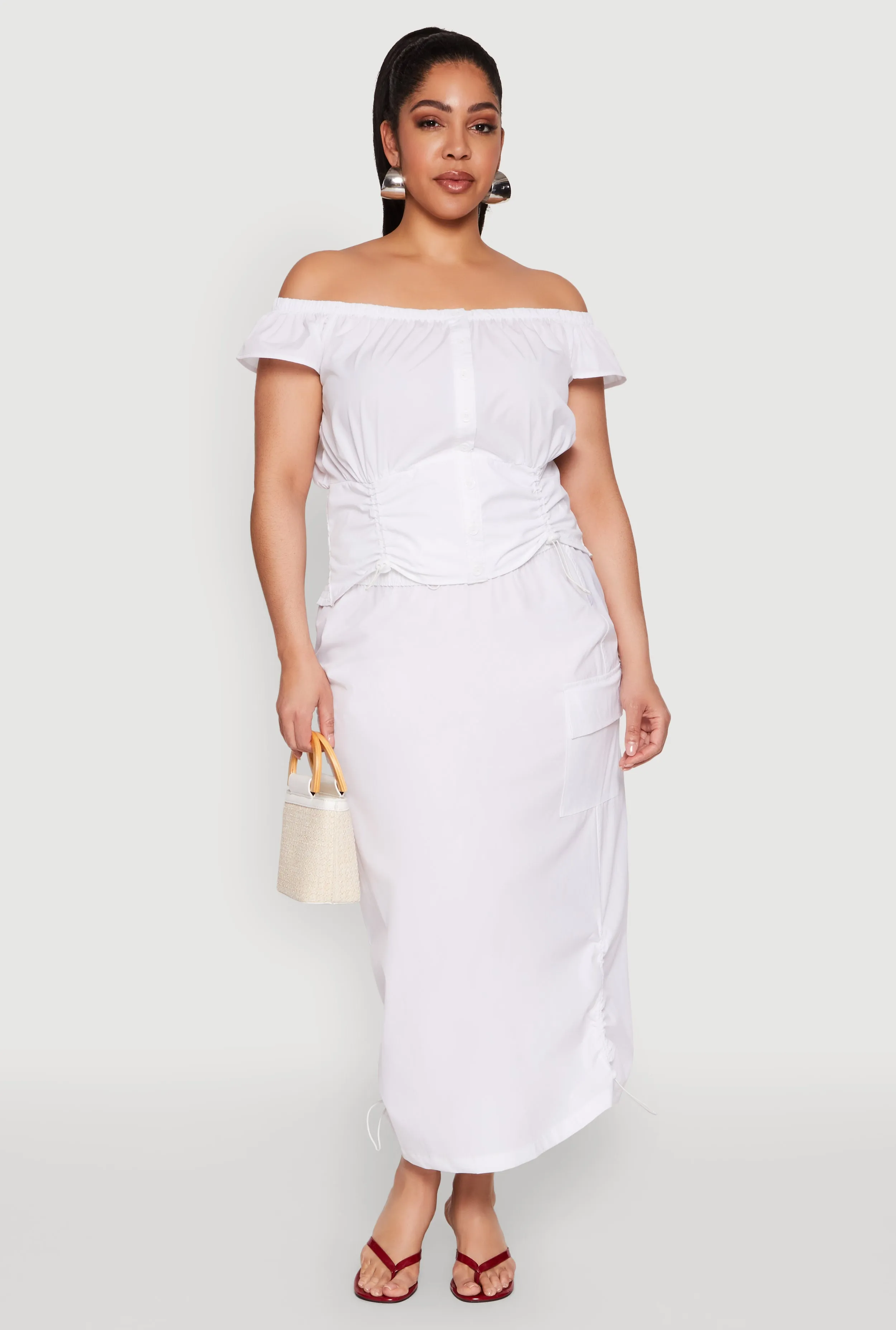 Plus Size Nylon Toggle Drawstring Off the Shoulder Top sold by Rainbow product image thumbnail 2