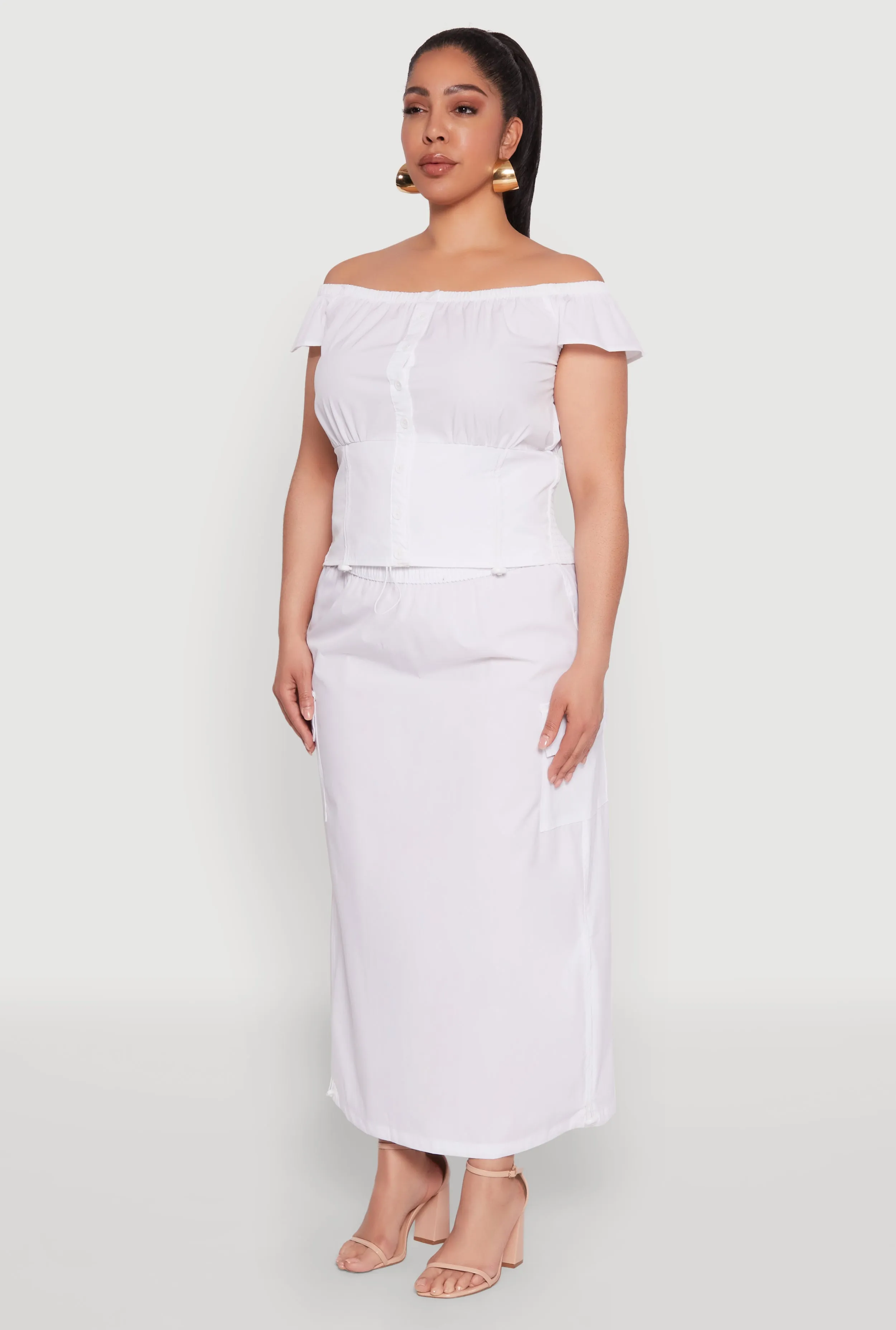 Plus Size Nylon Drawstring Cargo Maxi Skirt sold by Rainbow product image thumbnail 3
