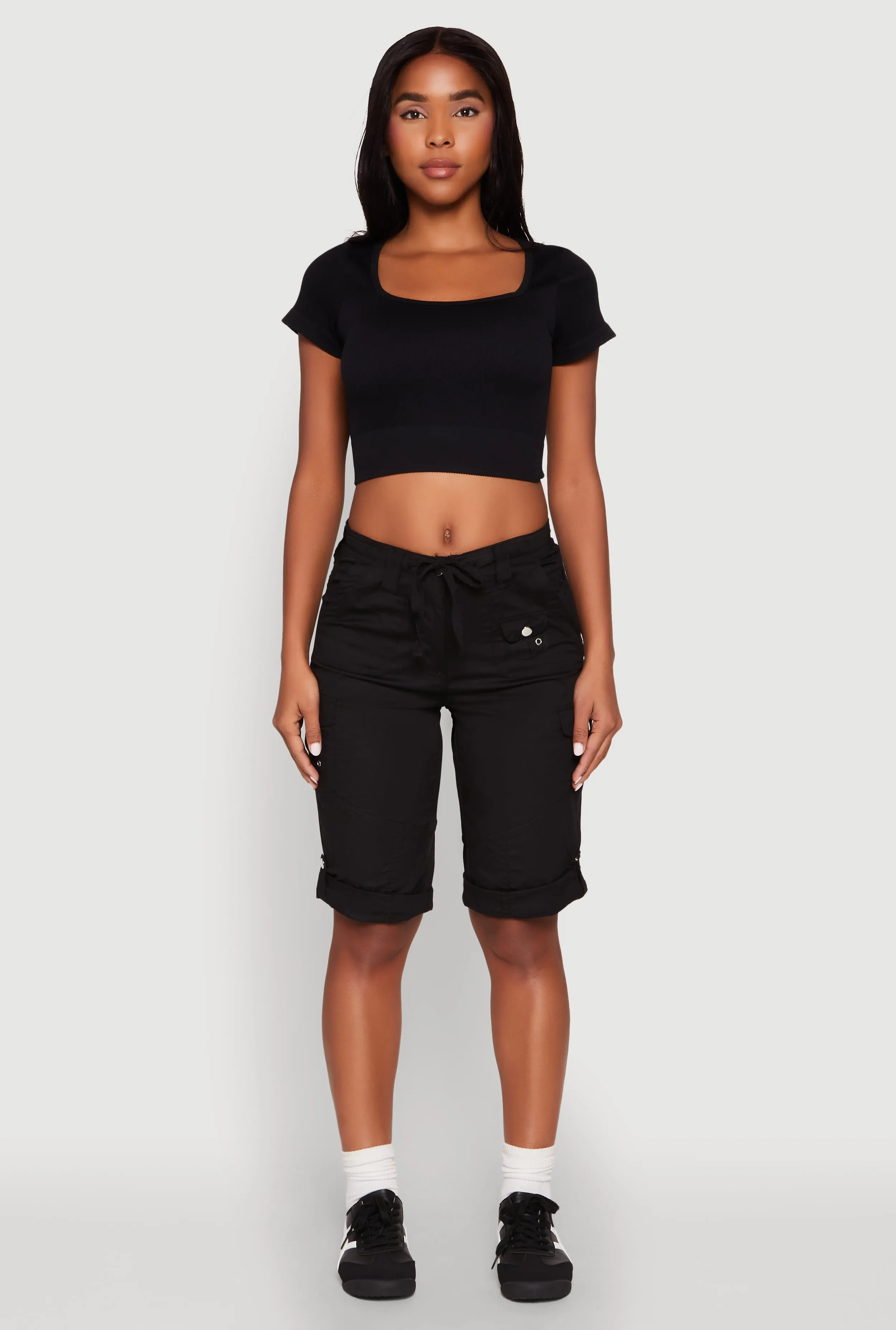 Faux Drawstring Waist Cargo Bermuda Shorts sold by Rainbow product image thumbnail 2