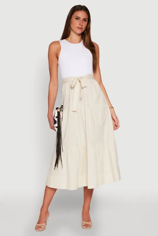 Tie Waist Belted Tiered Maxi Dress sold by Rainbow