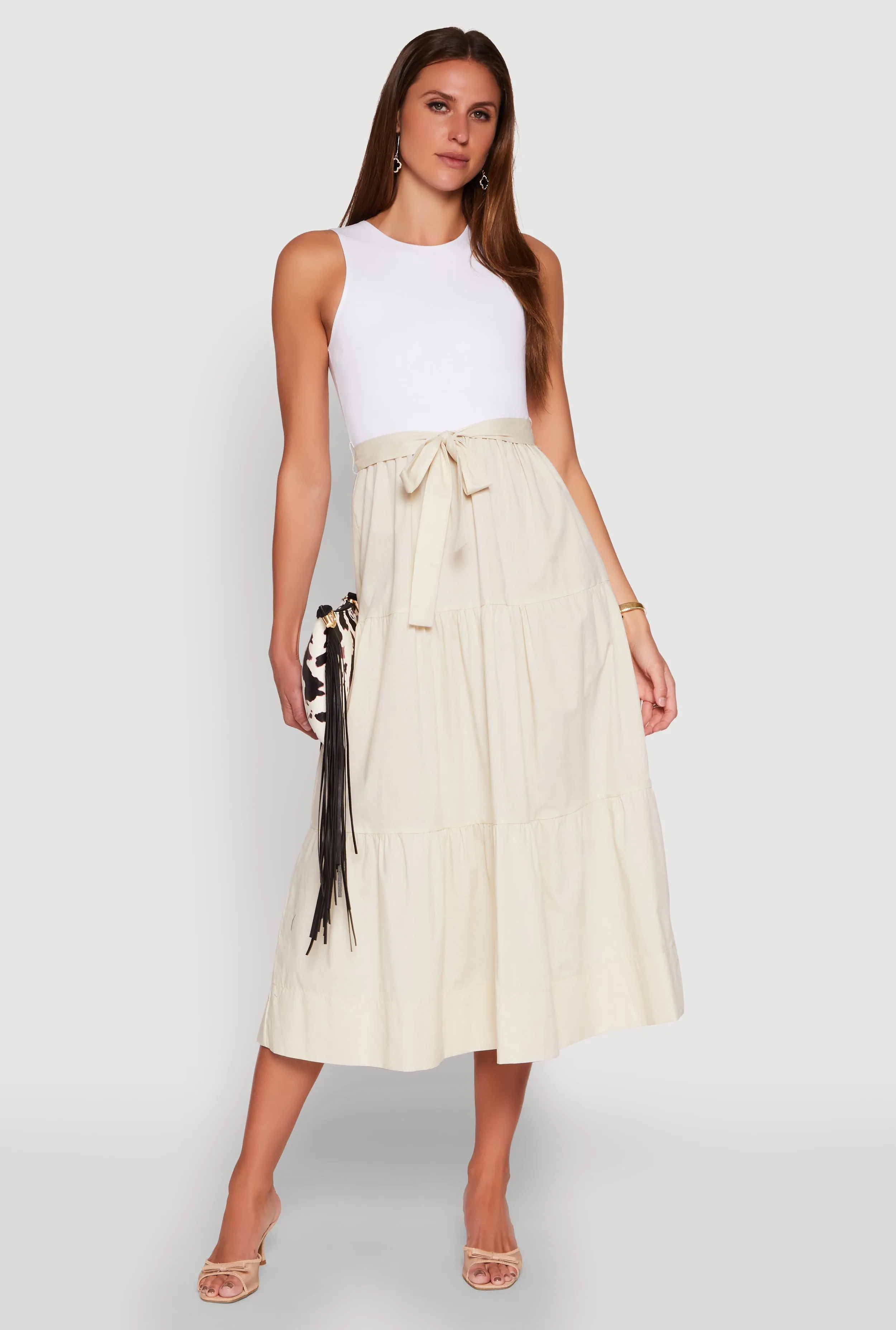 Tie Waist Belted Tiered Maxi Dress sold by Rainbow