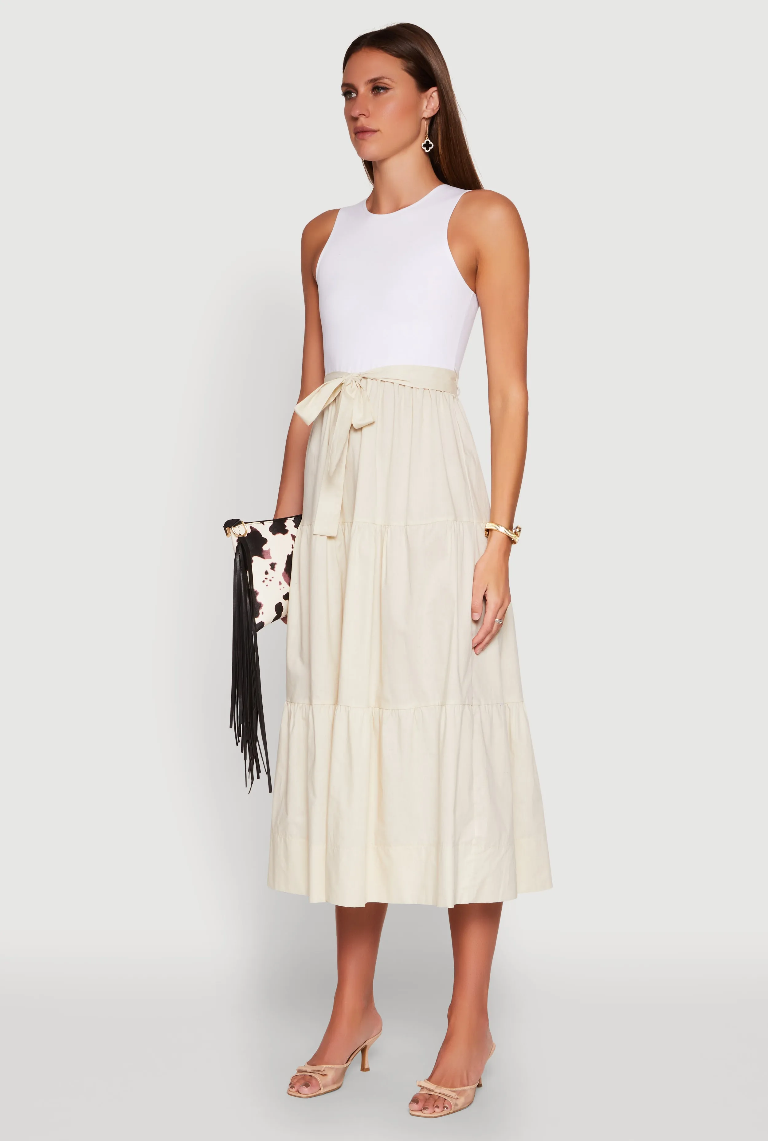 Tie Waist Belted Tiered Maxi Dress sold by Rainbow product image thumbnail 3