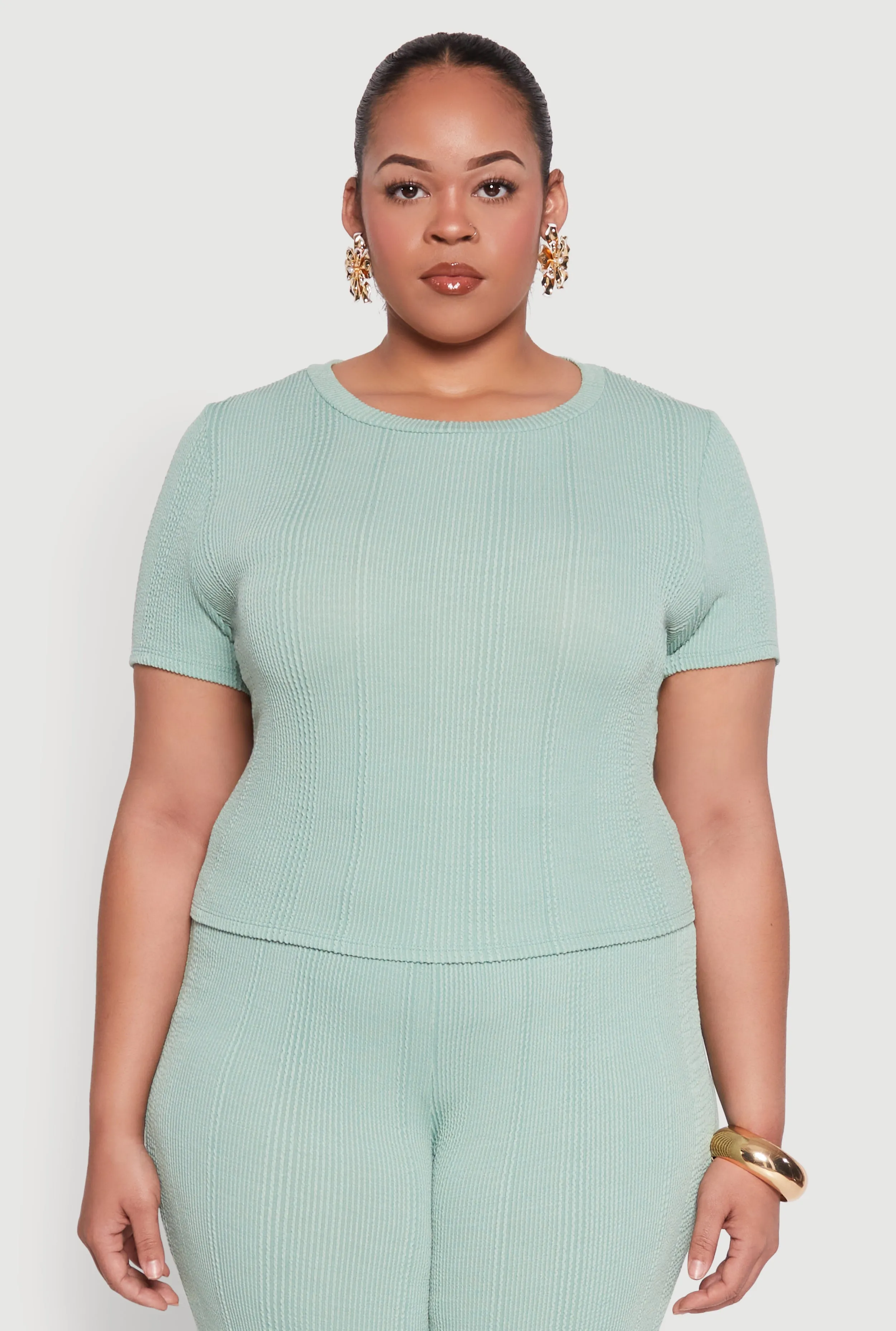 Plus Size Shadow Stripe Crop Top sold by Rainbow