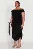 Plus Size Nylon Toggle Drawstring Off the Shoulder Top sold by Rainbow