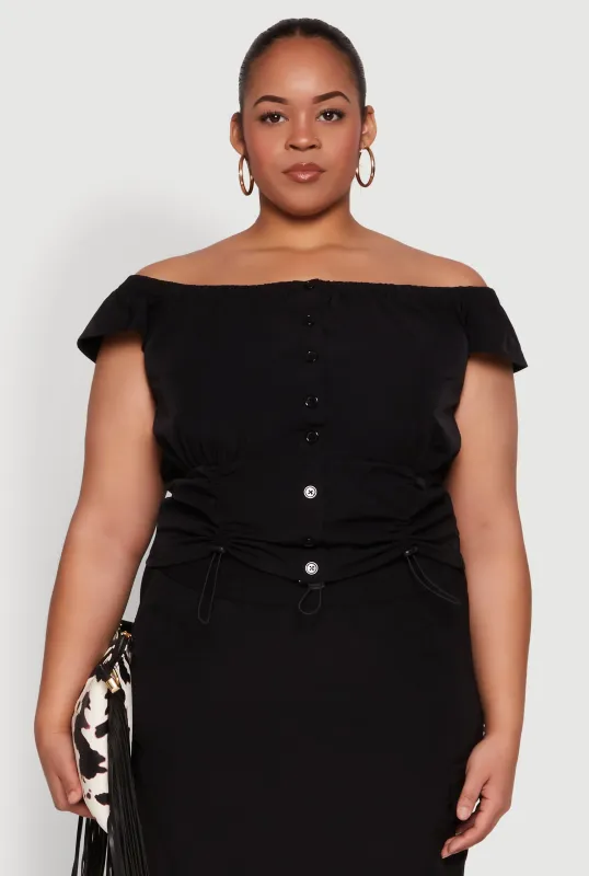 Plus Size Nylon Toggle Drawstring Off the Shoulder Top sold by Rainbow